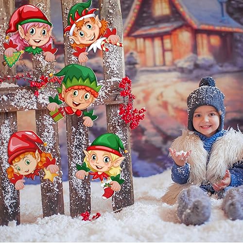 Vista 33 de Barydat 5 piezas de decoración de valla de Navidad Peeker para decoración de jardín y patio, decoración al aire libre de Navidad, bonito letrero