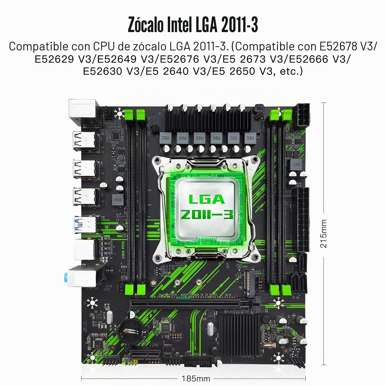 SHANGZHAOYUAN X99 PR9 LGA 2011-3 - Placa base para procesador Intel Xeon E5 V3 V4 LGA 2011-v3 (DDR4 Max 128 GB, PCIe 3.0, NVME M.2, SATA 3.0, USB 3.0, Gigabit LAN)