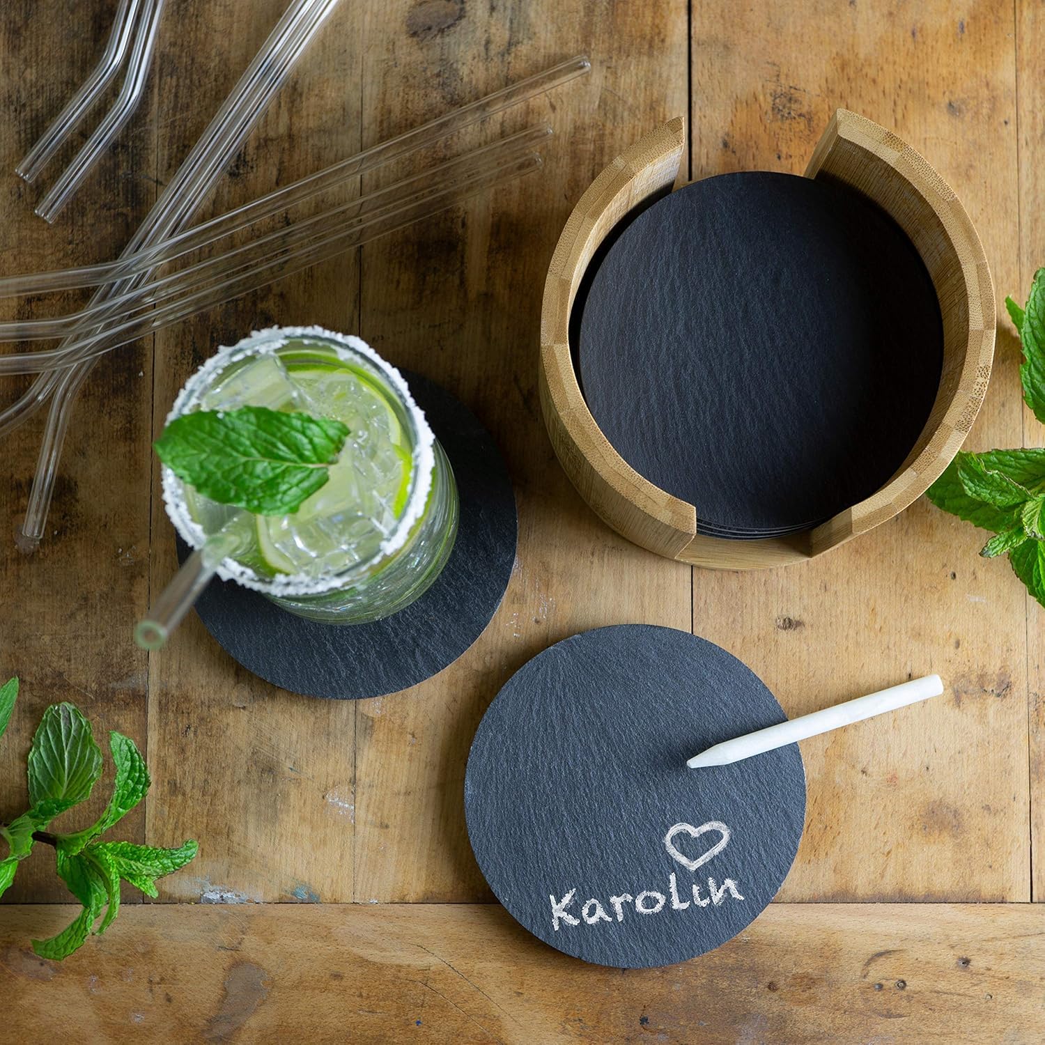 Moritz & Moritz 6 x Schieferplatte Servierplatte 30x40 cm mit Kreidestift - Schieferplatten fürs Buffet, Sushi und Käse - Perfekt zum Anrichten und als Deko