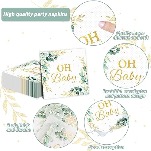 Miniatura 3 de Servilletas de Eucalyptus Leaf Oh Baby Greenery Baby Shower Suministros para fiesta de baby shower, servilletas de papel desechables para baby