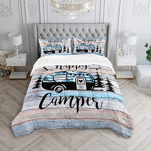 Miniatura 2 de HOSIMA Juego de edredón de decoración de campamento feliz, ropa de cama de camuflaje tamaño Queen para niños, adolescentes, niñas, niños, decoración