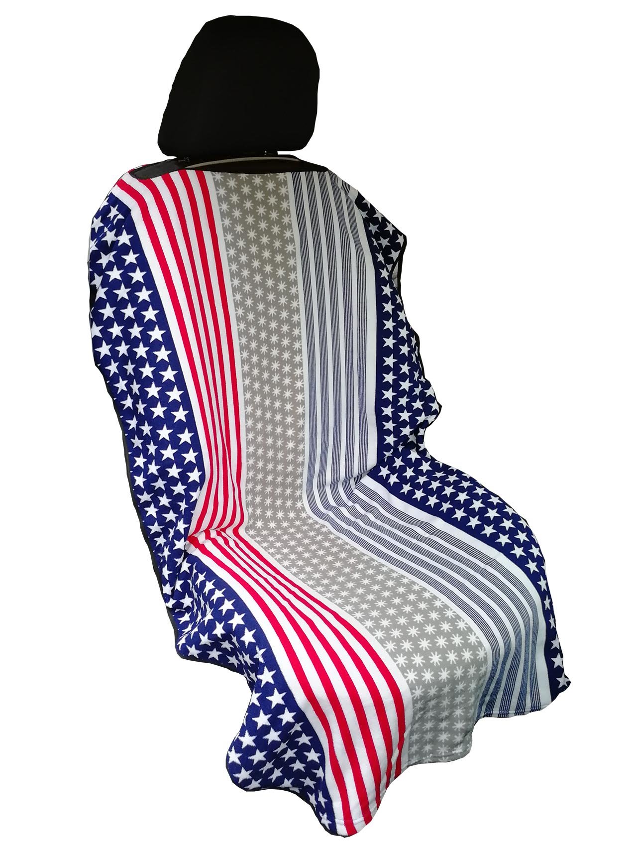 Removable Car Sweat Towel Front Seat Cover Machine Washable for Yoga Running Beach Swimming Boxing Workout Outdoor Sports(Star Stripe)