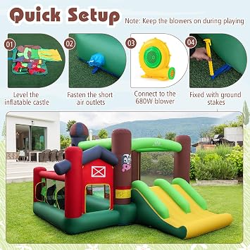 BOUNTECH Inflatable Bounce House with Ball Pit, Farm Bouncy House with Dual Slides for Racing, Blower, Big Jump Castle Bounce House for Toddler Kids 3-12 Indoor Outdoor Backyard Birthday Party Gifts