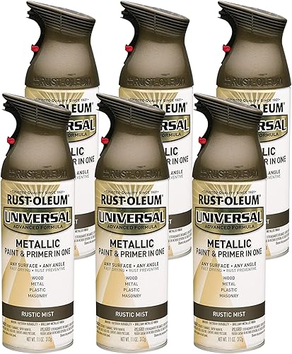 Rust-Oleum 261414-6PK Pintura en aerosol metálica universal para todas las superficies, 11 onzas, niebla rústica, paquete de 6