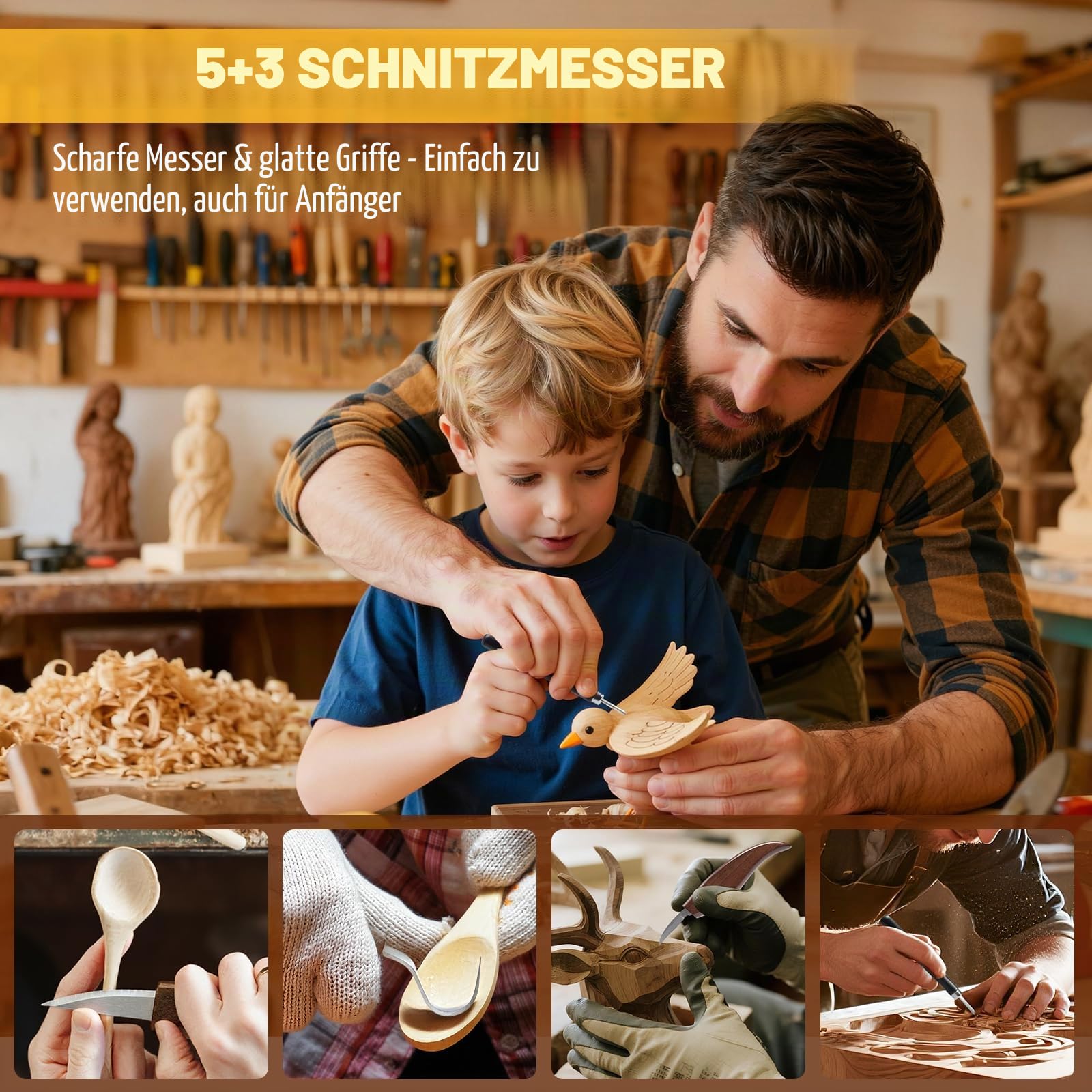 Housolution Holzschnitzset mit Lederetui, 24PCS Whittling Kit