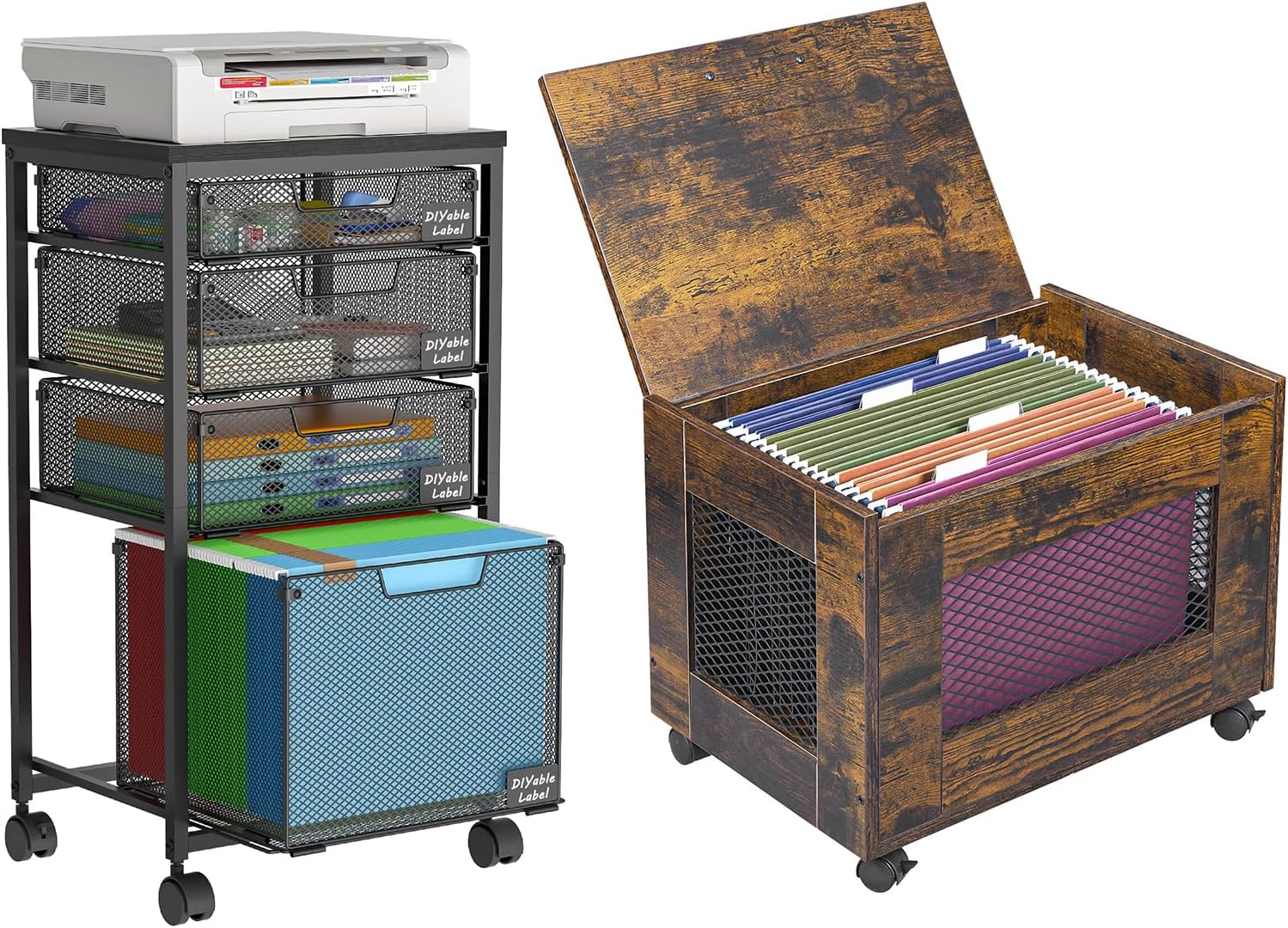 Rolling File Cabinet Cart, Hanging File Organizer Box with Lid for Home Office, Small Filing Cabinet on Wheels Under Desk