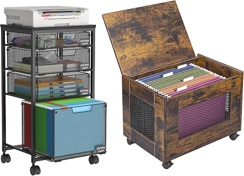 Rolling File Cabinet Cart, Hanging File Organizer Box with Lid for Home Office, Small Filing Cabinet on Wheels Under Desk