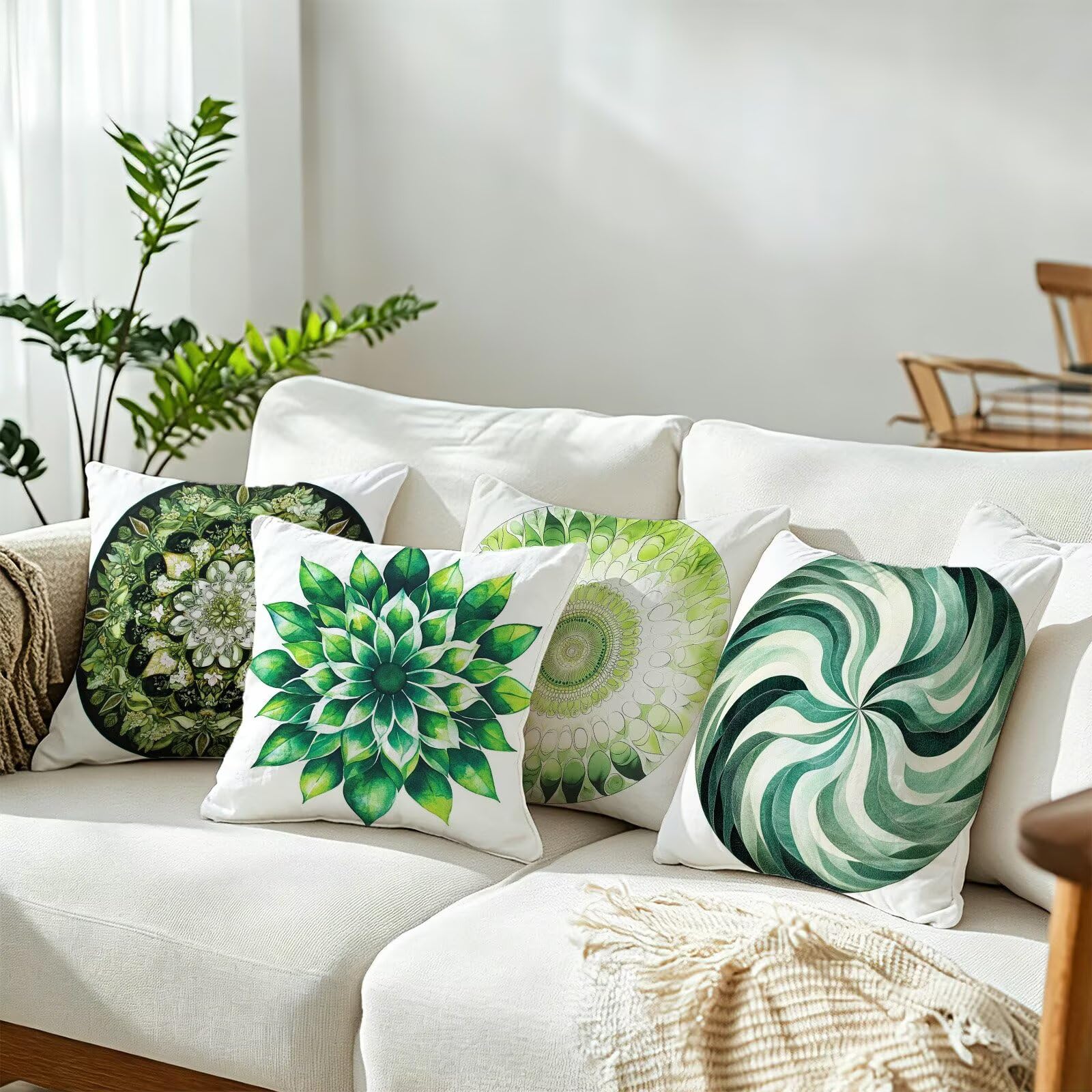 Coussin Exterieur Impermeable Vert, Taie Oreiller 75x75 Set de 4, Cod-3817