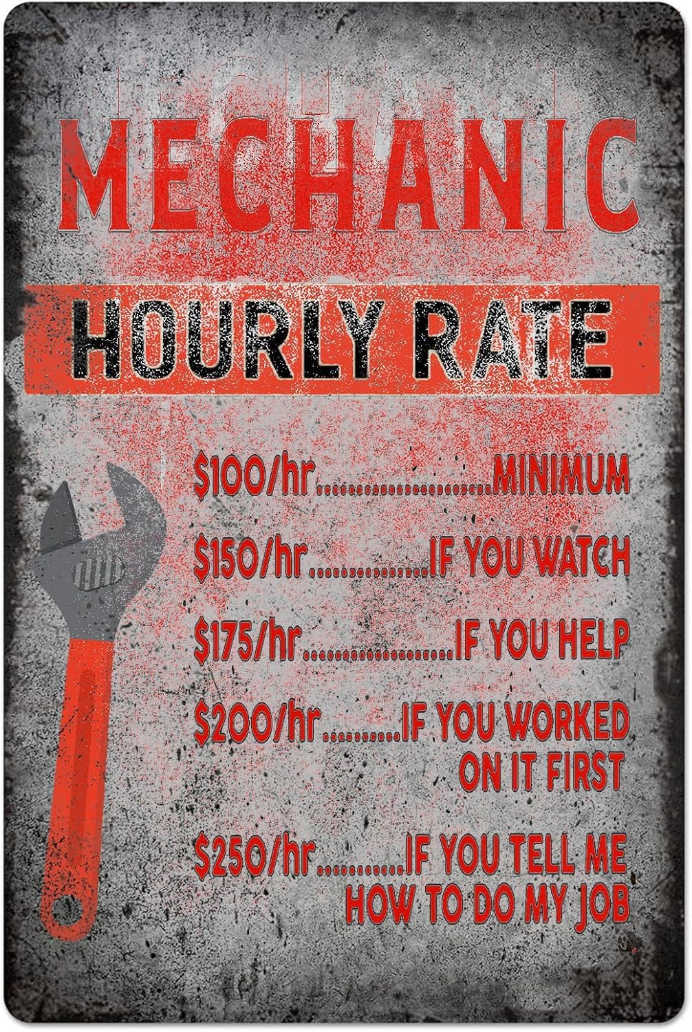 SMAZDFXX Mechanic Wall Art Decor Poster Mechanic Hourly Rate Reproduction Tin Sign Mechanic Rules Metal Sign for Man Cave Cafes Bar Club Accessories 5.5"x8"