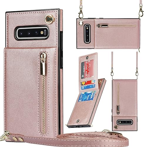 Funda para teléfono Samsung Galaxy S10 Plus con correa cruzada, tarjetero de cuero, con cordón, ranuras de crédito, cierre magnético, accesorios
