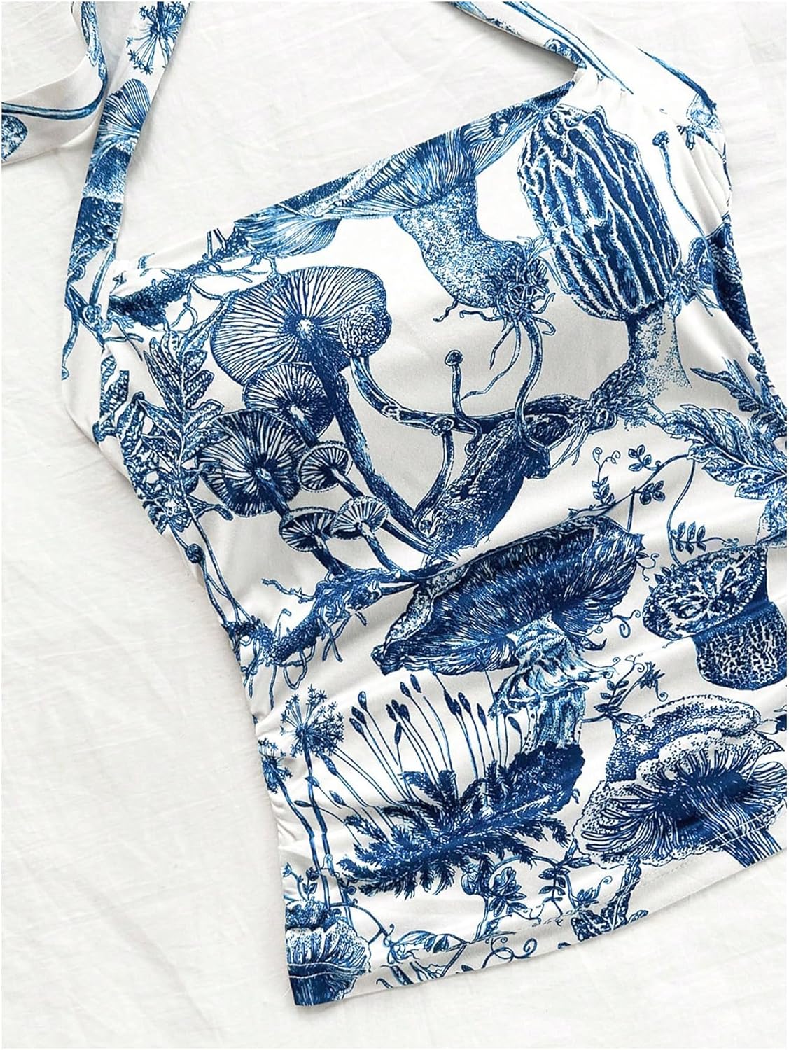 WDIRARA Women's Y2K Ruched Graphic Print Halter Neck Top Tie Back Square Neck Sleeveless Slim Fit Cami Tops - Image 3