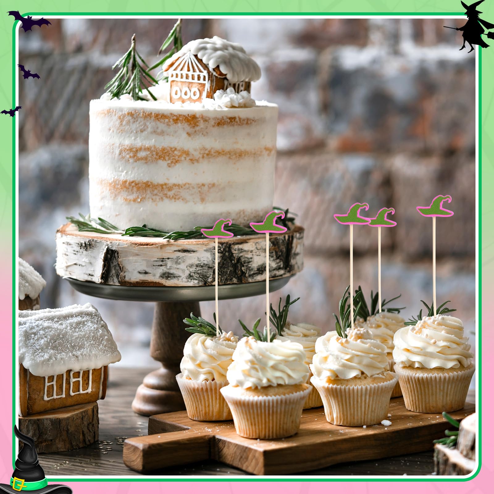 Chengu 100 stuzzicadenti da cocktail a forma di cappello da strega, 13 cm, in legno di bambù, per antipasti, bevande, dessert, compleanni, addii al nubilato, feste, decorazioni alimentari
