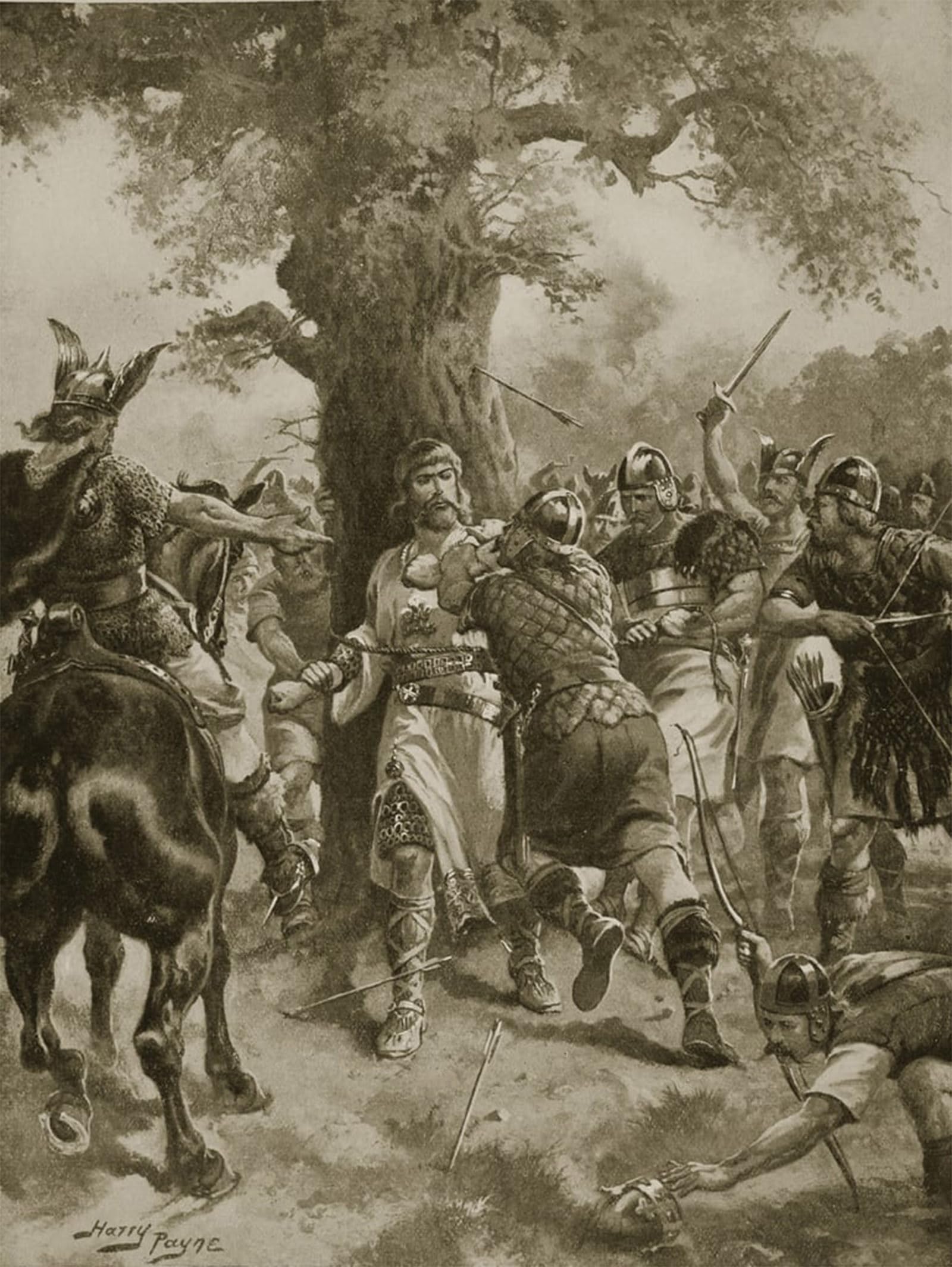 SERENDIPITP Retro Picture Poster Wall Art Pictures Painting St. Edmund Slain by Henry A. Payne Wall Art Canvas Print for Wall Decor 60x90cm