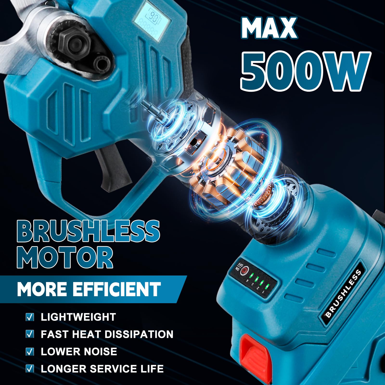 Secatore elettrico senza fili per Makita 18 V 55 mm Secatore Elettrico | Cesoie a batteria, professionale per giardino senza spazzole per giardinaggio, vite (senza batteria)
