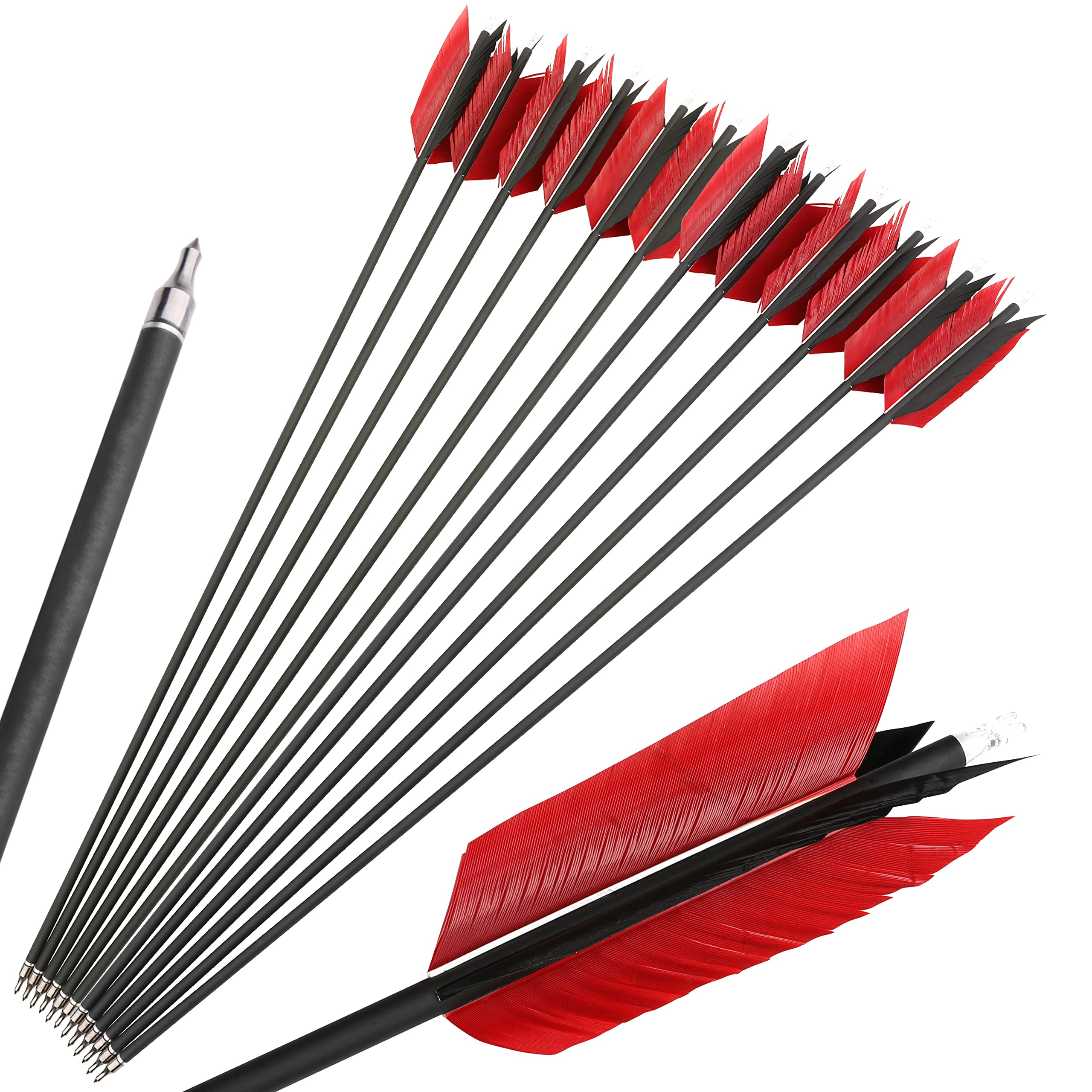 Bogenschießen 30 Zoll Carbonpfeil Flu-Flu Pfeil mit 4pcs Truthahnfedern Befiederung 500 Spine Jagd Zielpfeil für Compound Bogen Recurve Bogen 6/12pcs
