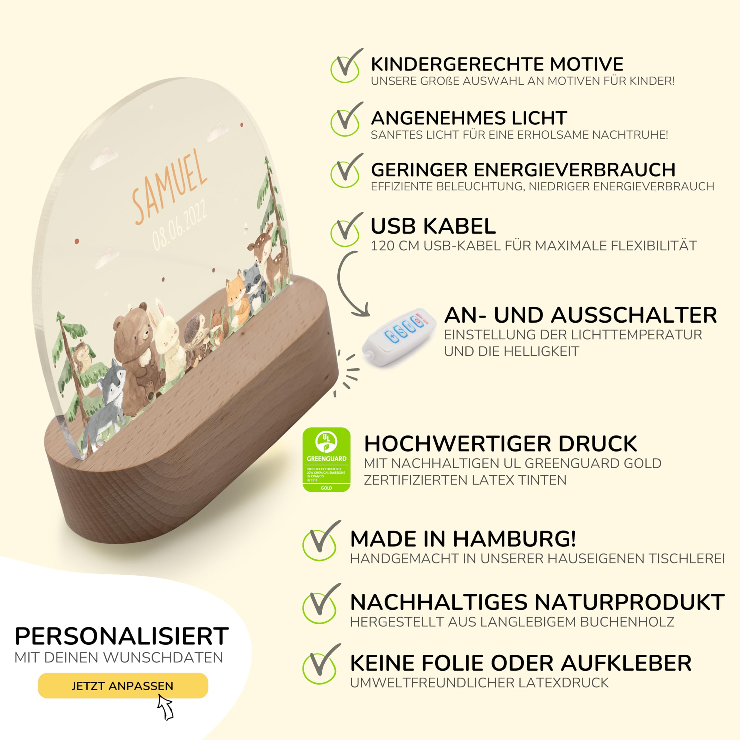 Kidsmood - Personalisierte Geschenke Baby – Babygeschenke zur Geburt Junge & Mädchen – Nachtlicht Kinder, Erinnerungsbox Baby, Poster als Dekoration für Kinderzimmer – Neugeborenen Geschenk mit Namen