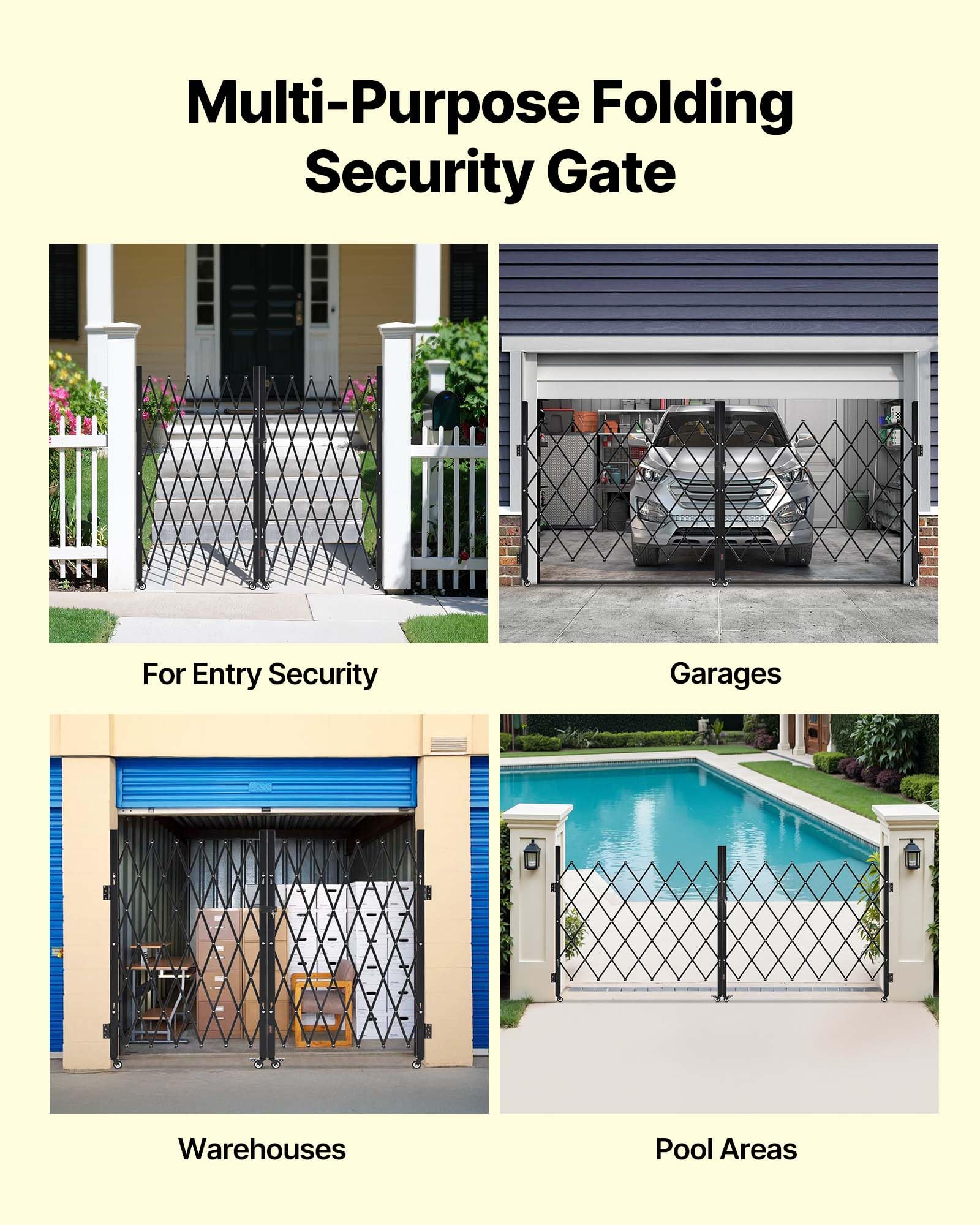 VEVOR Cancello di Sicurezza Pieghevole Doppio 3200 x 1605 mm Cancello a Forbice Bloccabile in Acciaio per Esterni, con Ruote Girevoli a 360° per Sicurezza di Ingressi, Garage, Magazzini e Piscine