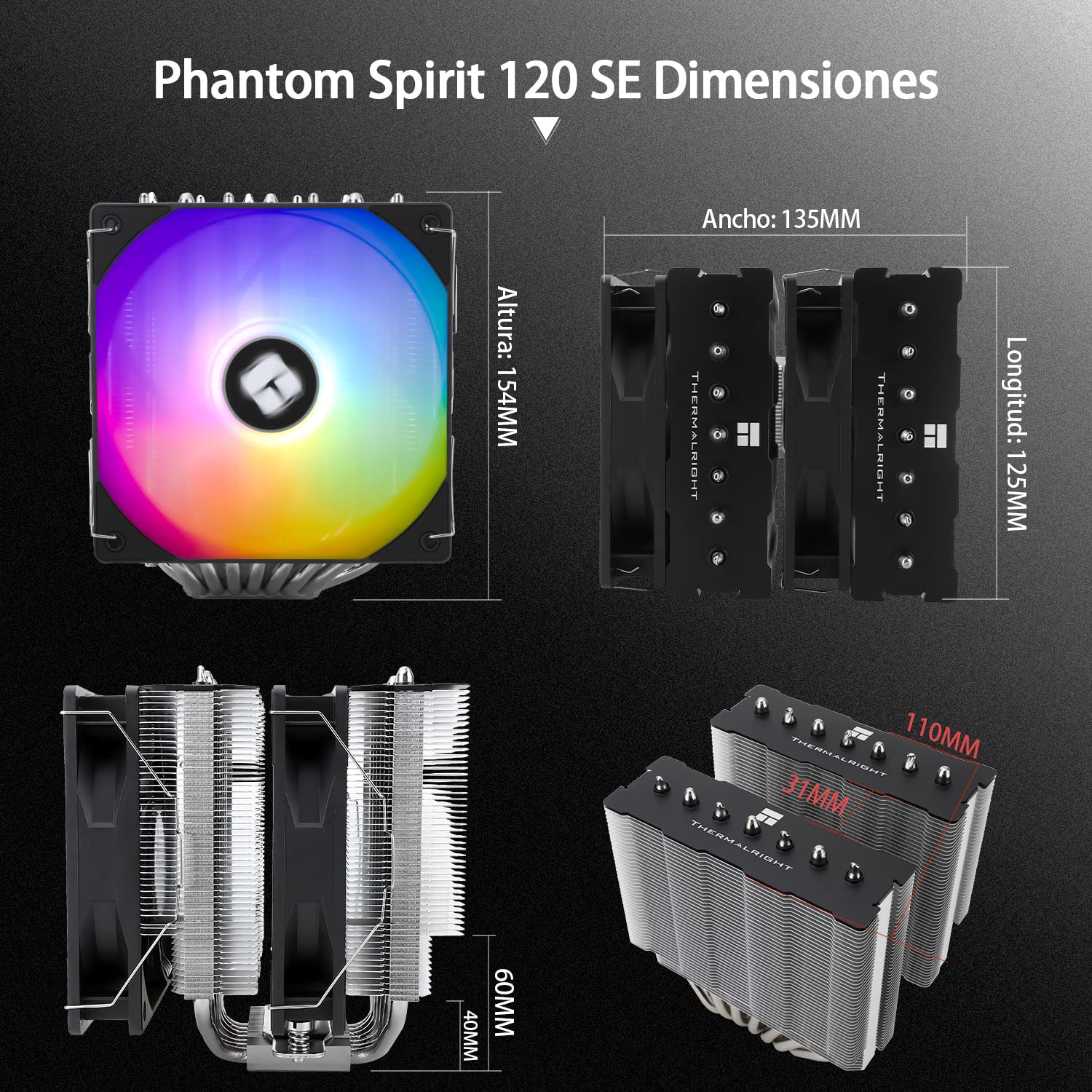 Thermalright Phantom Spirit 120SE ARGB Refroidisseur de CPU, Refroidisseur de CPU à 7 caloducs, Double ventilateur 120mm PWM, Technilogie AGHP 4.0, Pour AMD AM4 AM5/Intel 1700/1150/1151/1200