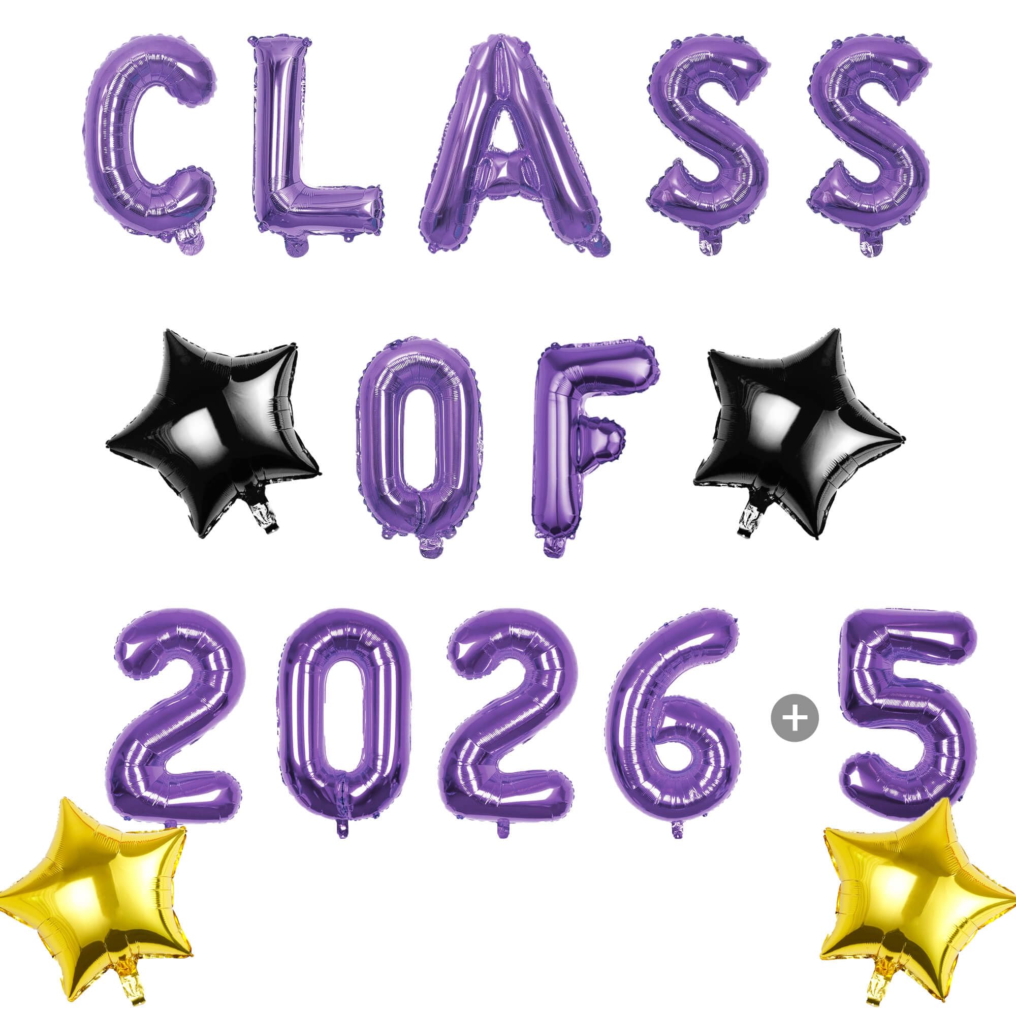 Pargleev Class of 2025 2026 Graduation Decorations, 16 Inch Purple Foil Balloons Freely Combine 2025/2026, 18 Inch Star Balloons for High School