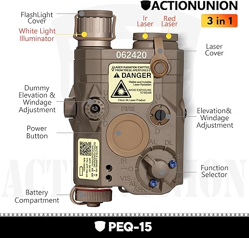Miniatura 2 de ACTIONUNION Airsoft PEQ-15 - Láser IR + láser rojo visible + linterna LED blanca