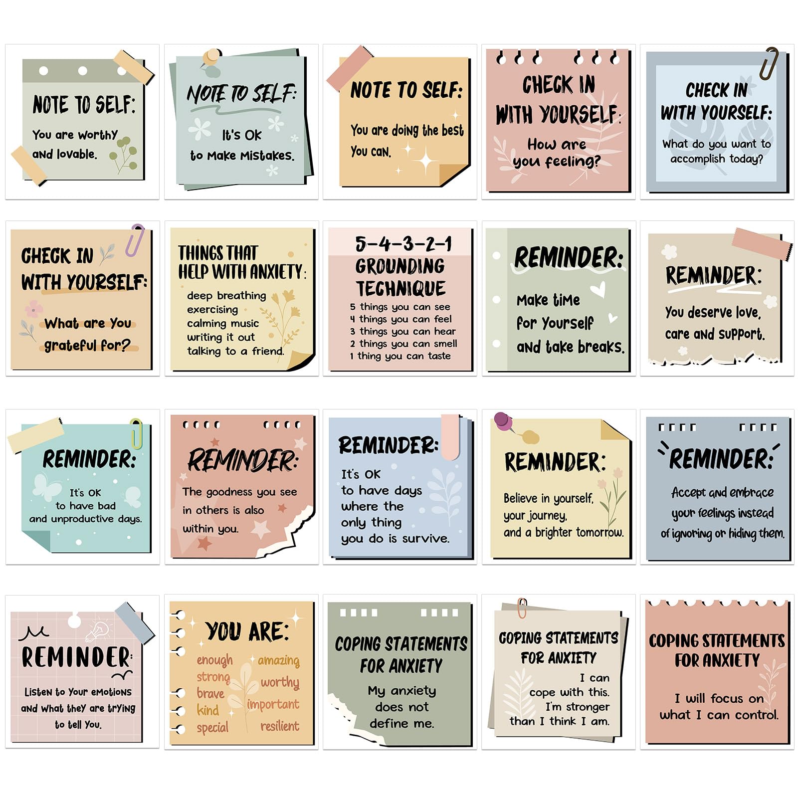 300 Pcs Mental Health Stickers Motivational Affirmation Stickers Mental Health Awareness Items Positive Waterproof Laptop Water Bottle Reminder Feelings Decor for Adult Employees(Warm Color)