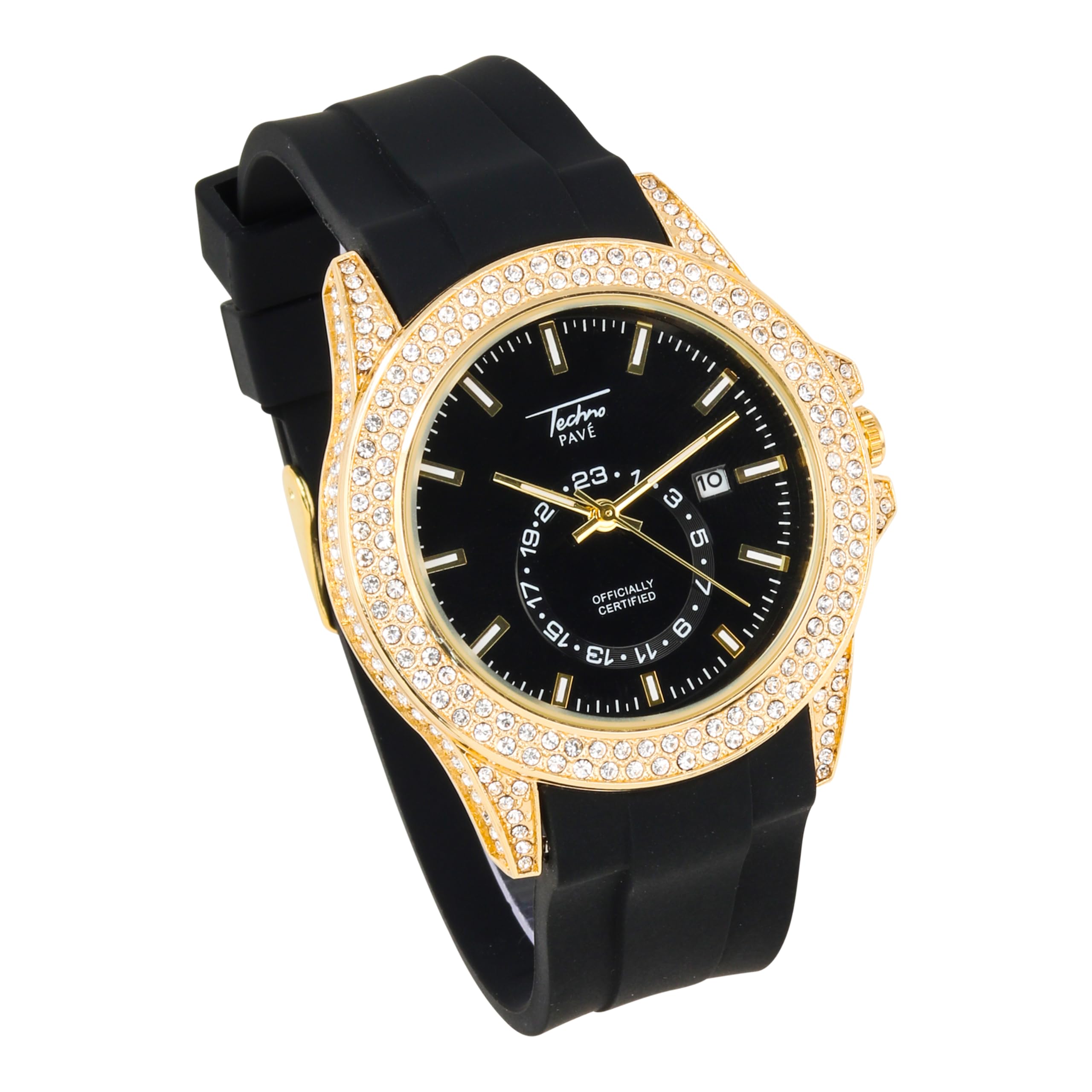 Techno Pave Orologio da uomo con cinturino rotondo in silicone, 42 mm, movimento al quarzo, stile hip-hop