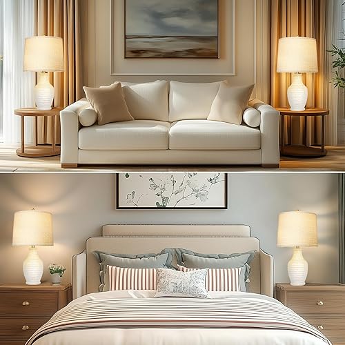 Miniatura 6 de Scenekoy Juego de 2 lámparas de mesa de cerámica de 23 pulgadas con bombilla regulable de 3 vías, interruptor giratorio, lámparas para sala de