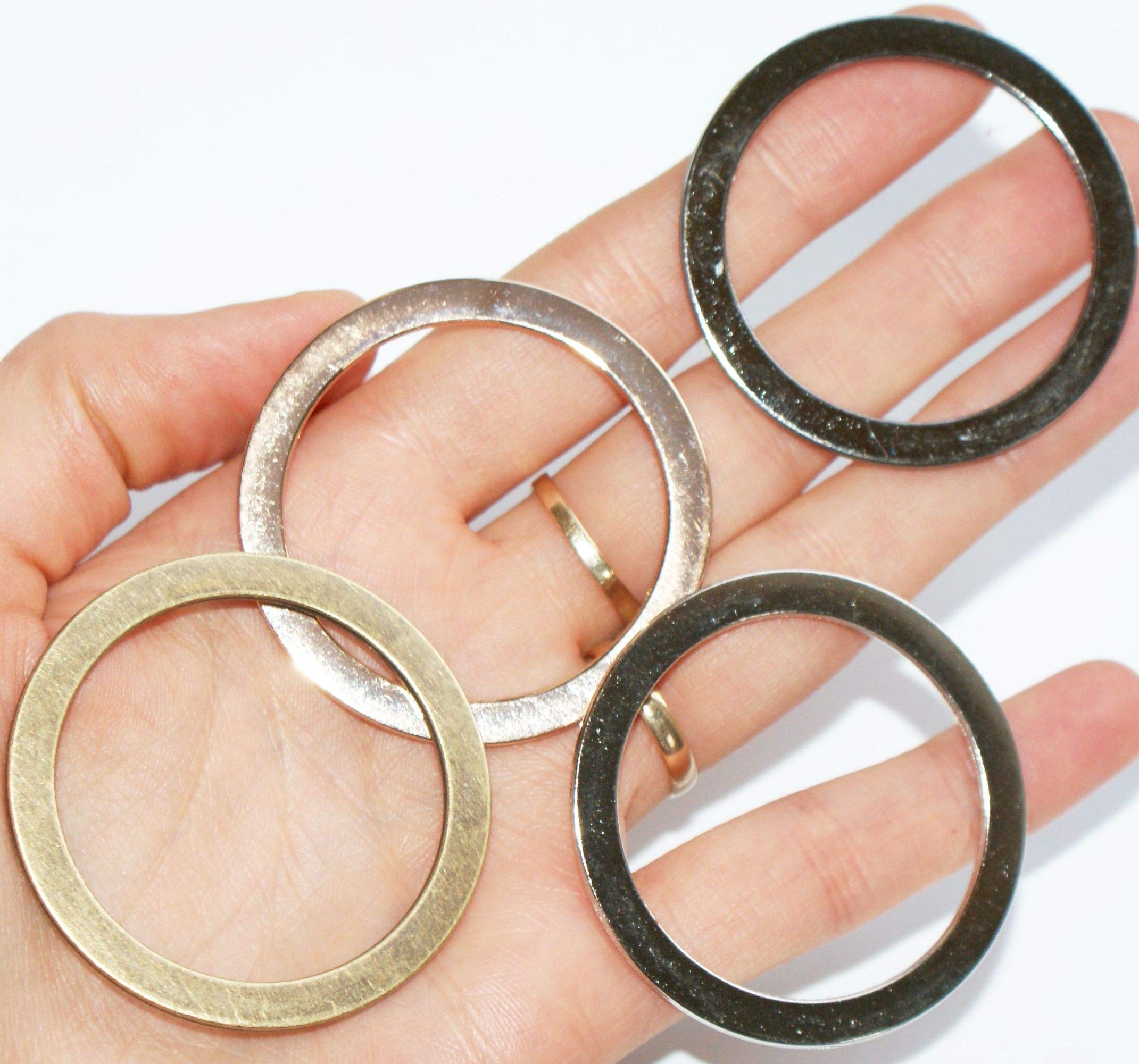 FLAT Alloy Metal O-RINGS WELDED Buckles ~ 40mm inner diameter ~ Large Leather Craft Webbing O Rings ~ Silver, Gold, Brass, Black (10, Gold)
