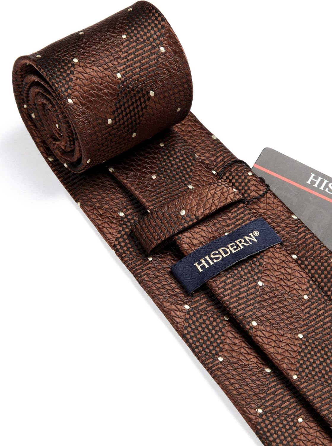 HISDERN Ties for Men Plaid Checkered Tie with Pocket Square Woven Business Formal Necktie Handkerchief Set Wedding Party - Image 4