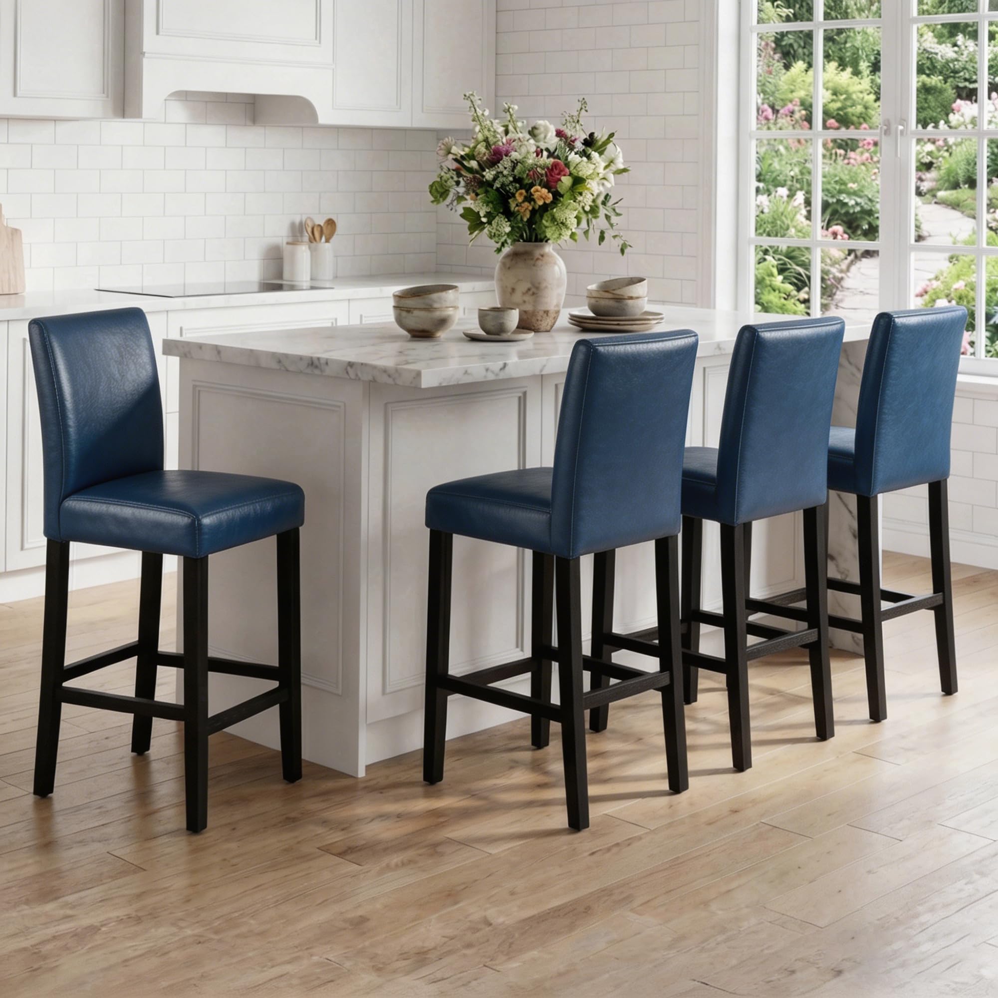 LSSPAID Counter Height Bar Stools Set of 4 Navy Blue