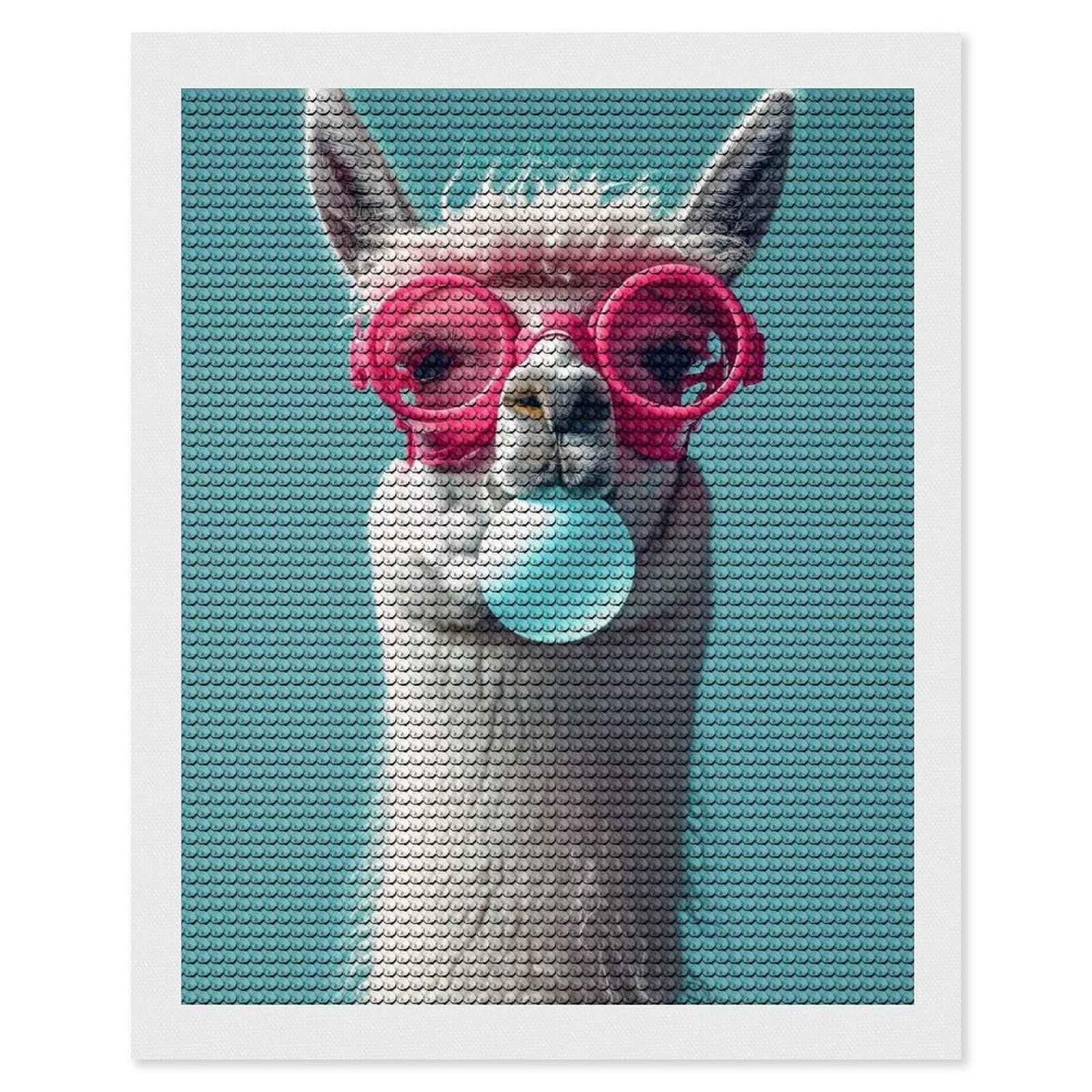 Junmoney Llama Bubblegum Diamond Painting Canvas Kit 16"x20", Round Gems, Living Room Decor, Seasonal Gift Choice, Modern Decor