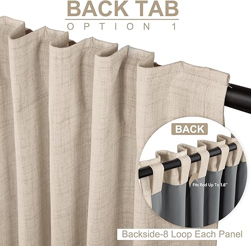 Miniatura 3 de 100% Blackout Shield Cortinas opacas de lino de 120 pulgadas de largo, con pestaña trasera, bolsillo para barra, cortinas para sala de estar,