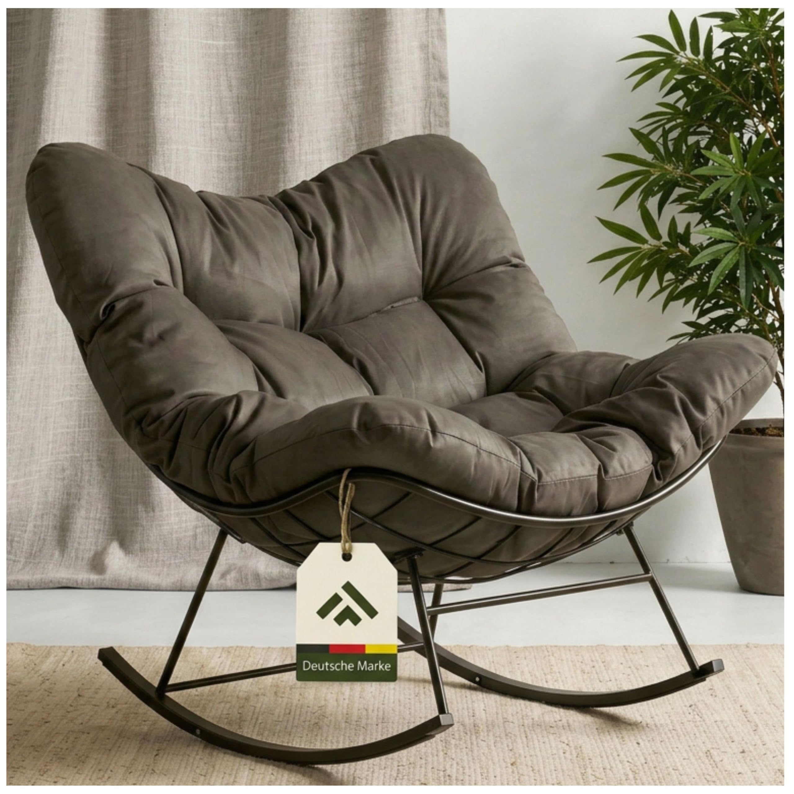 novaterra® Moderner Schaukelstuhl mit großem Komfort Kissen – ergonomischer Relax Schaukelstuhl hochwertig, gepolstert & ideal für den Garten, Lesen & Entspannen