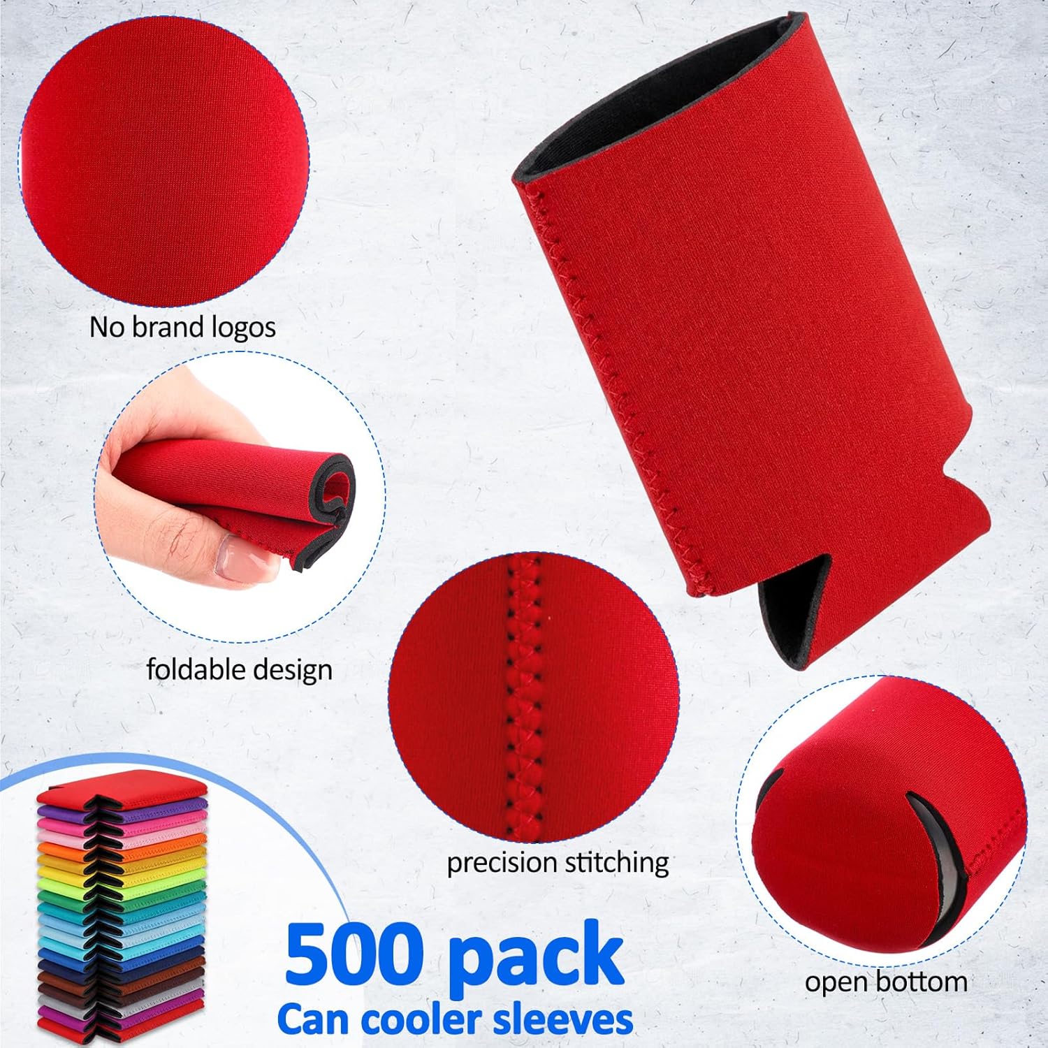 Umigy 500 Pcs Can Coolers Sleeves Bulk, Insulated Neoprene Beer Cooler Drink Sleeves Blank Sublimation Cover Universal Fit 12 Oz Cans DIY for Events Parties BBQ Gifts(Colorful)