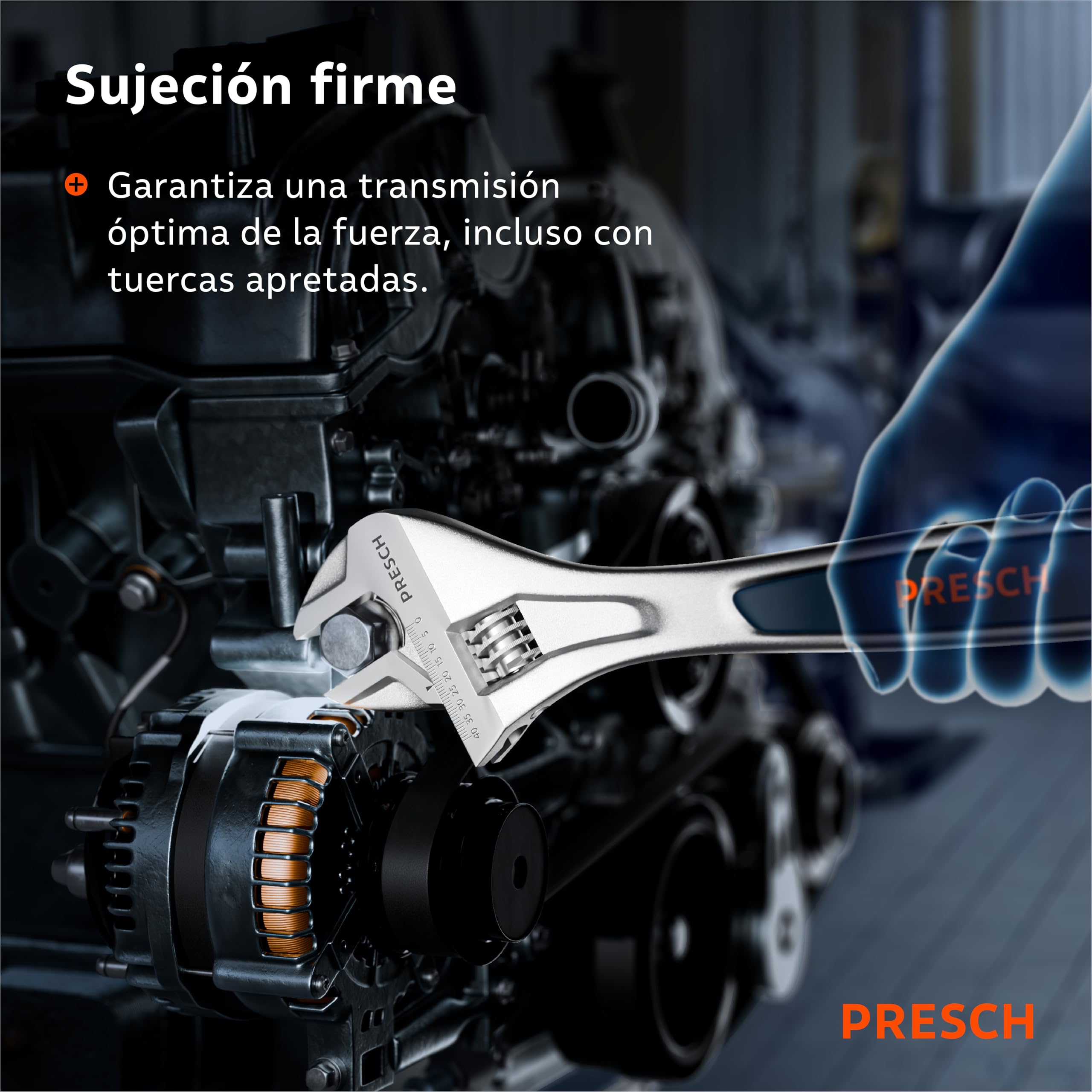 PRESCH Llave ajustable 300mm - Escala grabada con láser de 40mm (métrica y pulgadas) - Fresado de precisión para un agarre óptimo - Llave inglesa robusta - Herramienta de alta gama