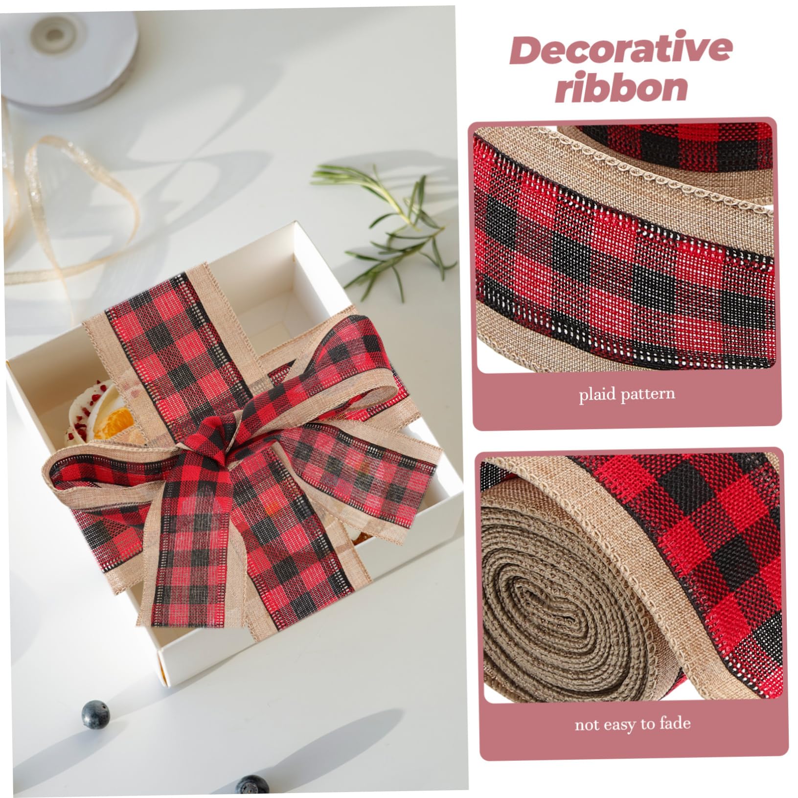 Lurrose 8 Stk Weihnachtsband Blumenstrauß Verpackungsband schwarz-weiß kariertes Geschenkband Juteband ribbon bandfeile Weihnachtsdekorationszubehör DIY Bastelband Baumwolle rot