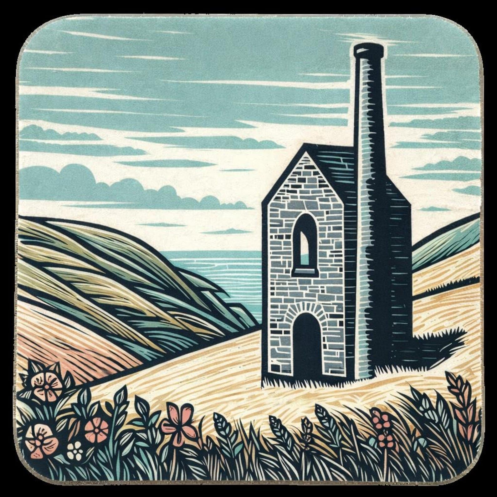 Half a Donkey Cornish themed Engine House cork back coaster