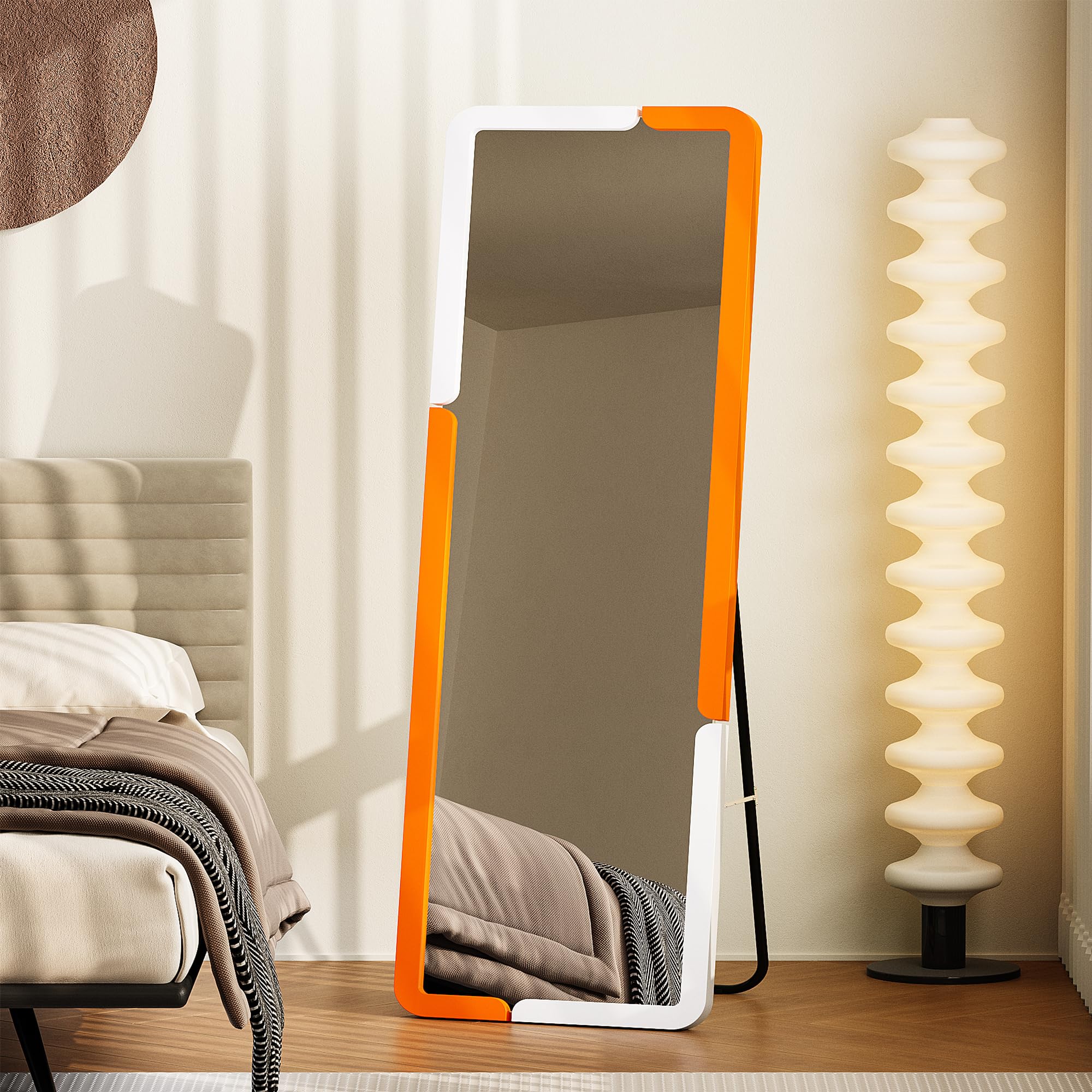 Lvifur Specchi da Terra Specchi, 160 x 40 cm Grande Specchio Bagno con e Supporto, Specchio per Camera da Letto Soggiorno (Bianco Arancio)