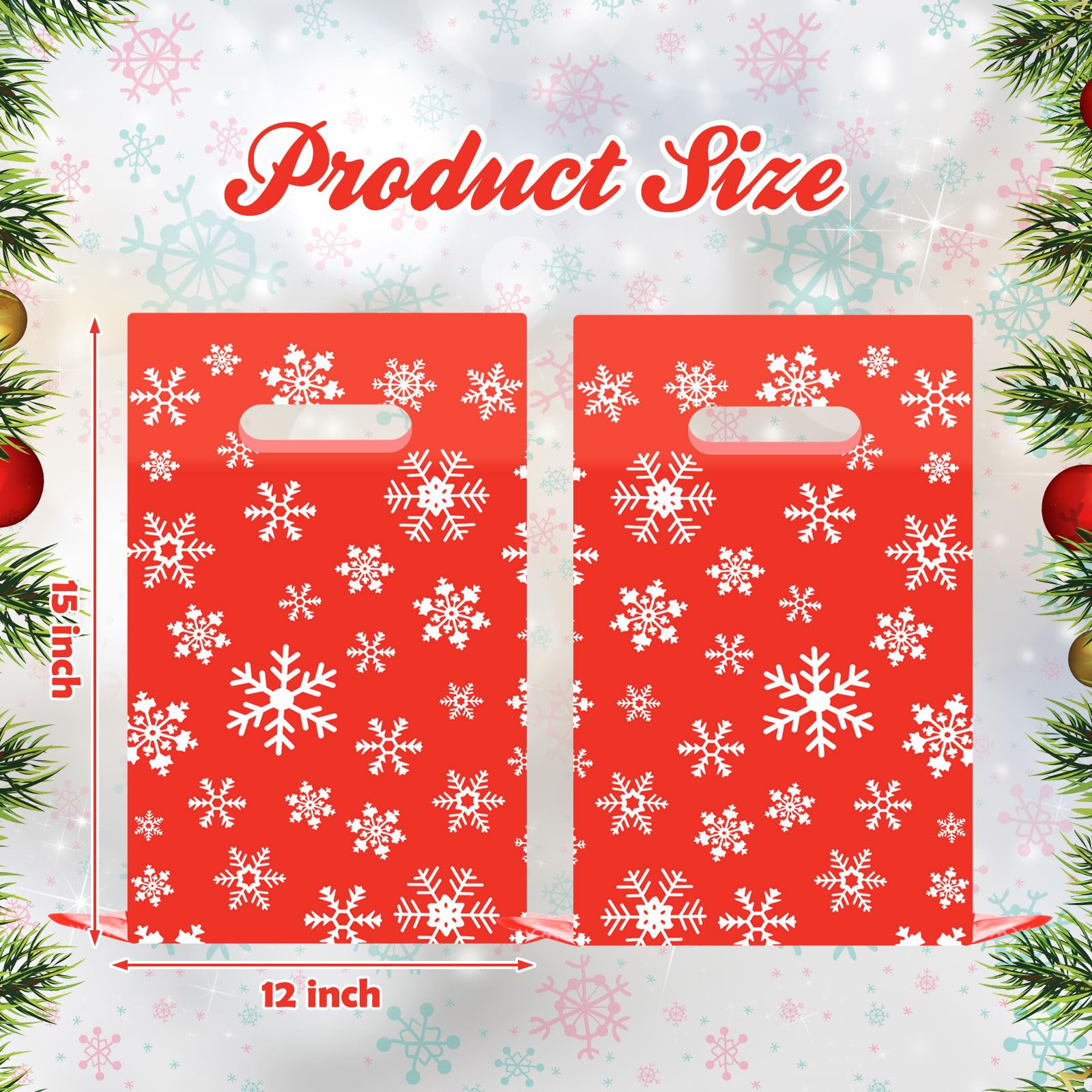 Teling 150 sacchetti regalo con fiocchi di neve, colore rosso, 30,5 x 38,1 cm