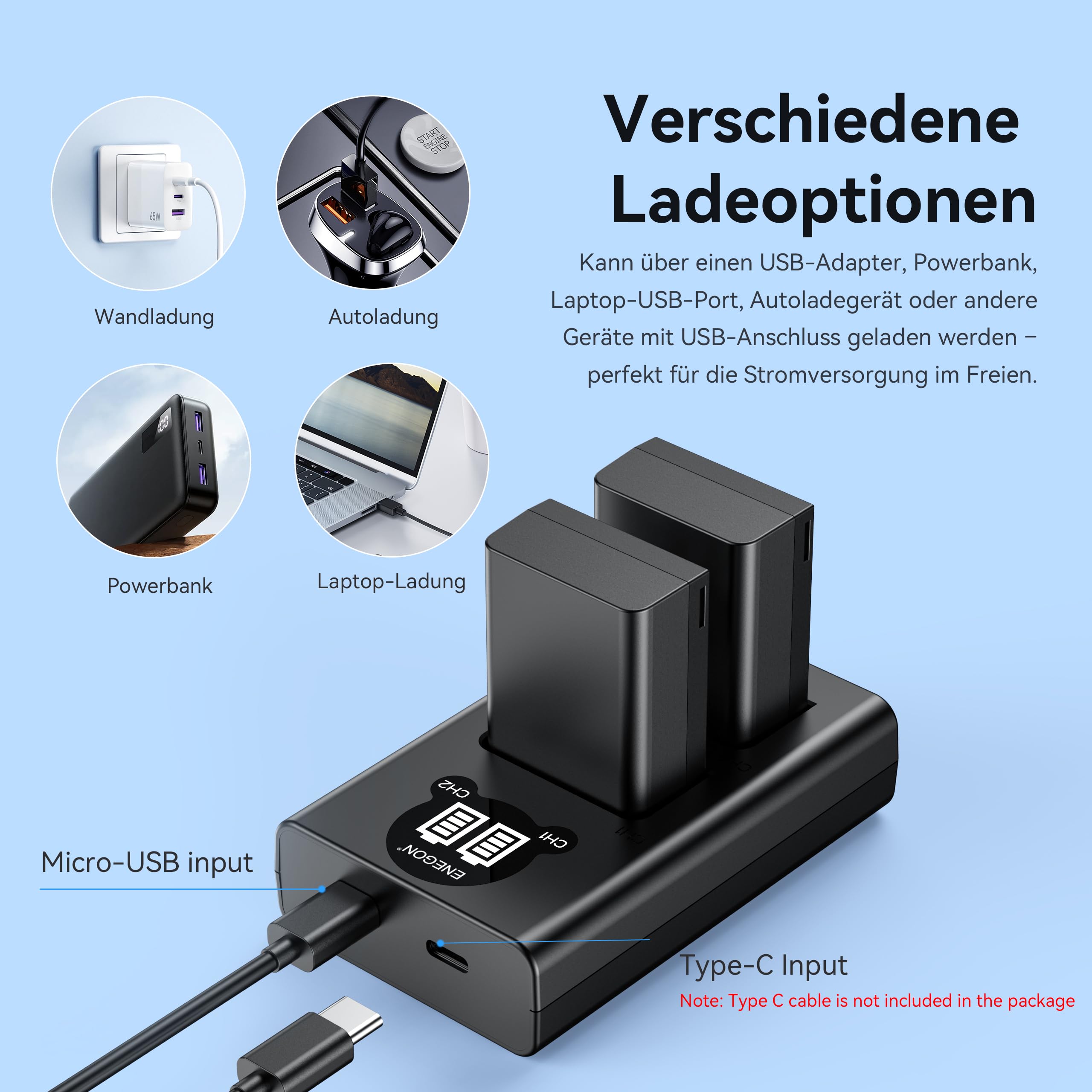 ENEGON 2 Packs EN-EL25 EN-EL25A 1600mAh Akku, Smart LED Dual Charger Kit für Nikon Z Serie, Z50, Z30, Z 50, Z 30, Z FC, Nikon EN-EL25, EN-EL25A, 4241 und Nikon MH-32 Digitalkamera
