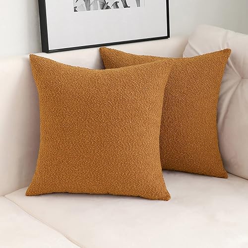 Miniatura 2 de Jeneoo Juego de 2 fundas de almohada cuadradas y gruesas de color amarillo ámbar, con textura fina, para decoración de sofá de sala de estar, juego