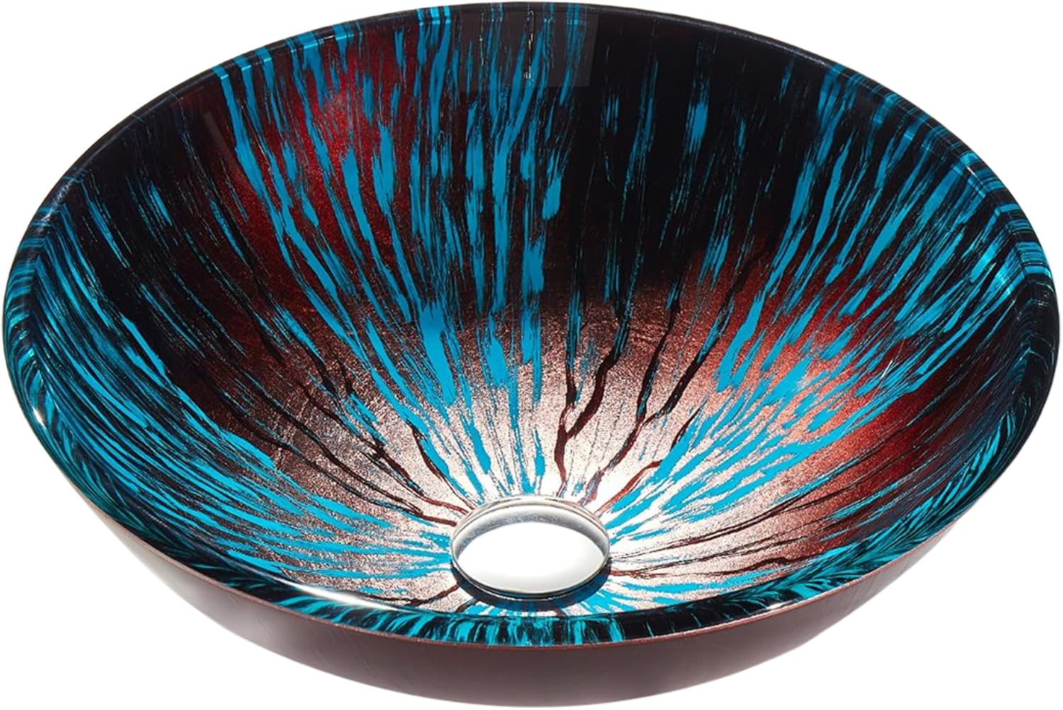 ANZZI Belissima Series Round Tempered Glass Vessel Bathroom Sink with Stellar Burst Finish | 16.5 in. L x 16.5 in. W x 5.7 in. H | Bathroom Sink with Chrome Pop-Up Drain | LS-AZ916