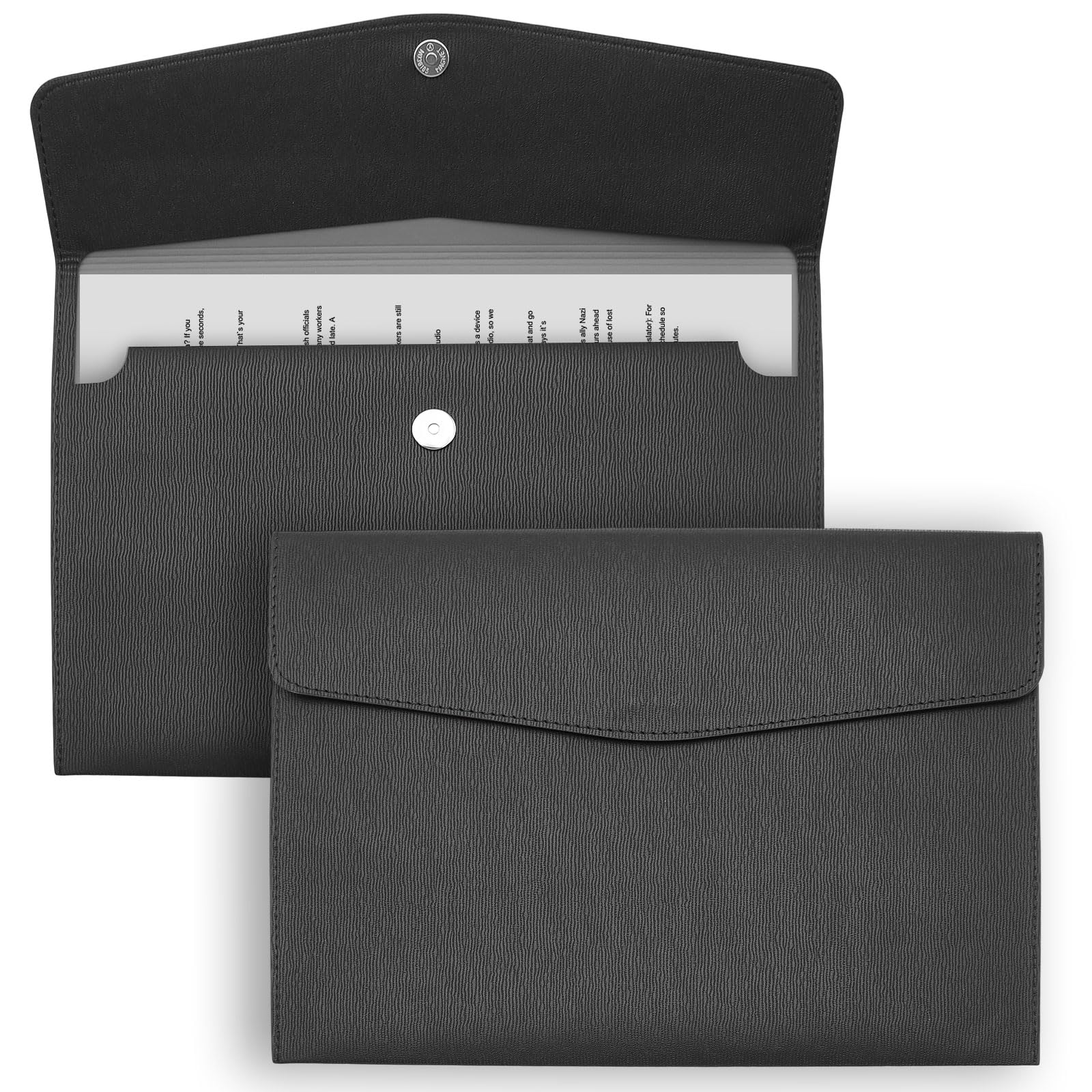 2pcs Carpeta de Documentos A4 Cuero, Carpeta Organizadora Funda A4 para Archivos Cuero PU con Cierre Magnético para Trabajo, Estudio y Viajes (Negro)