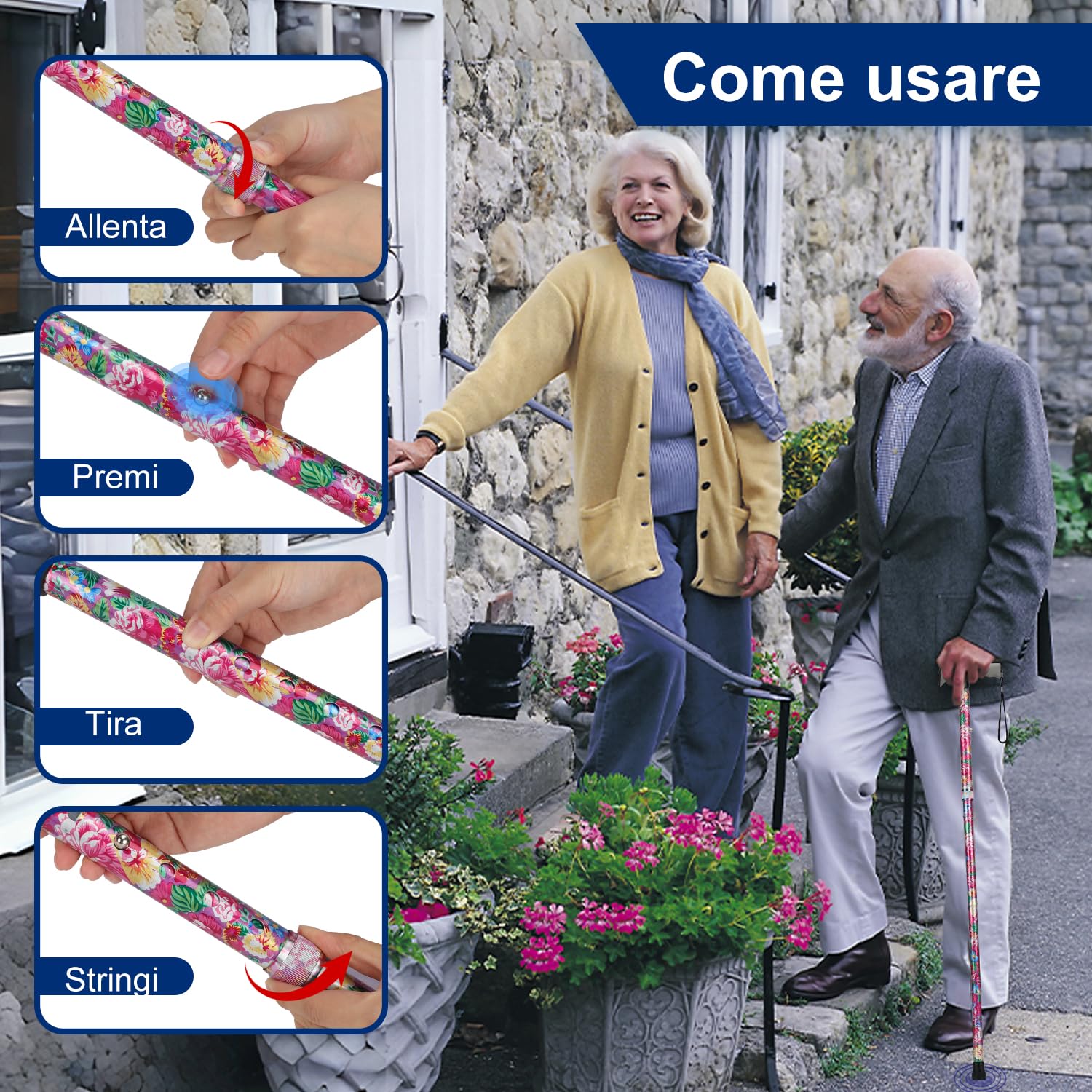 supregear Bastone da Passeggio Pieghevole, Altezza Regolabile, Leggero e Portatile con Impugnatura Morbida, Ausilio per Camminare per Anziani, Disabili, Uomo Donna