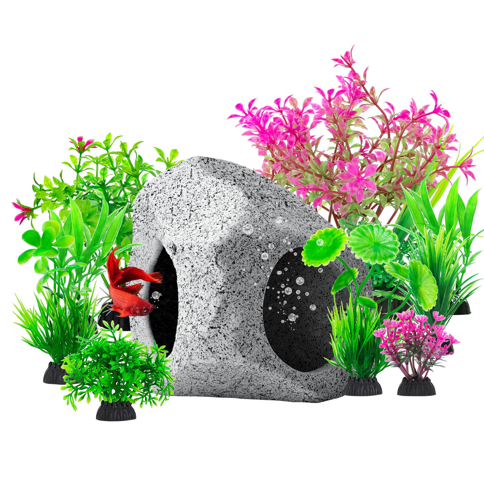 CousDUoBe 10Pcs Aquarium Hideaway Rock Cave Fish Tank Decorations quarium,Betta Toys Hideout Stones House,Safe and Non-Toxic Ceramic Fish Tank Ornaments