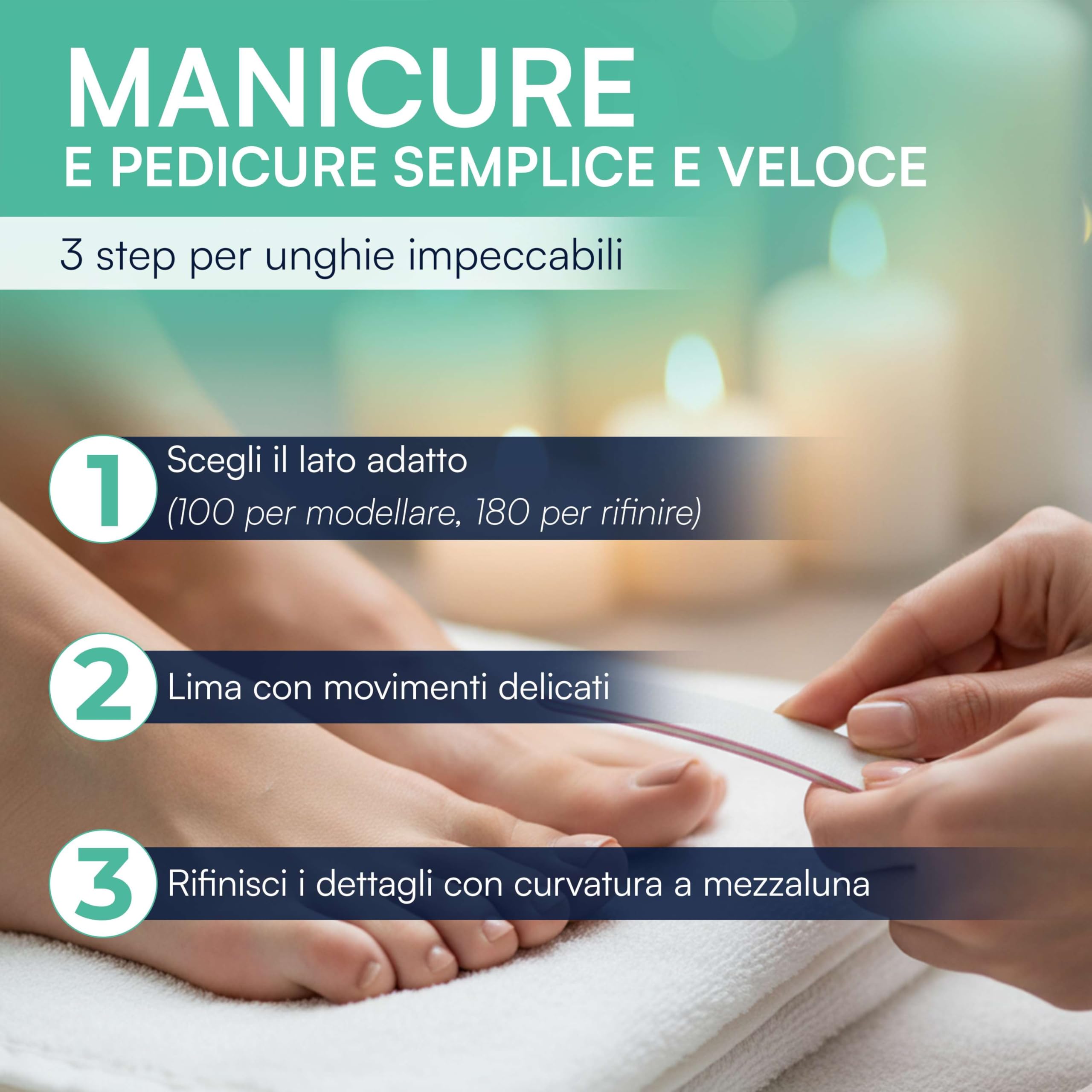 TEMPO DI SALDI Set 50 Lime per Unghie 100 180 Bilaterali a Doppia Grana, Lima per Unghie Professionale, Limetta Curva ideale per Nail Art e Set Manicure