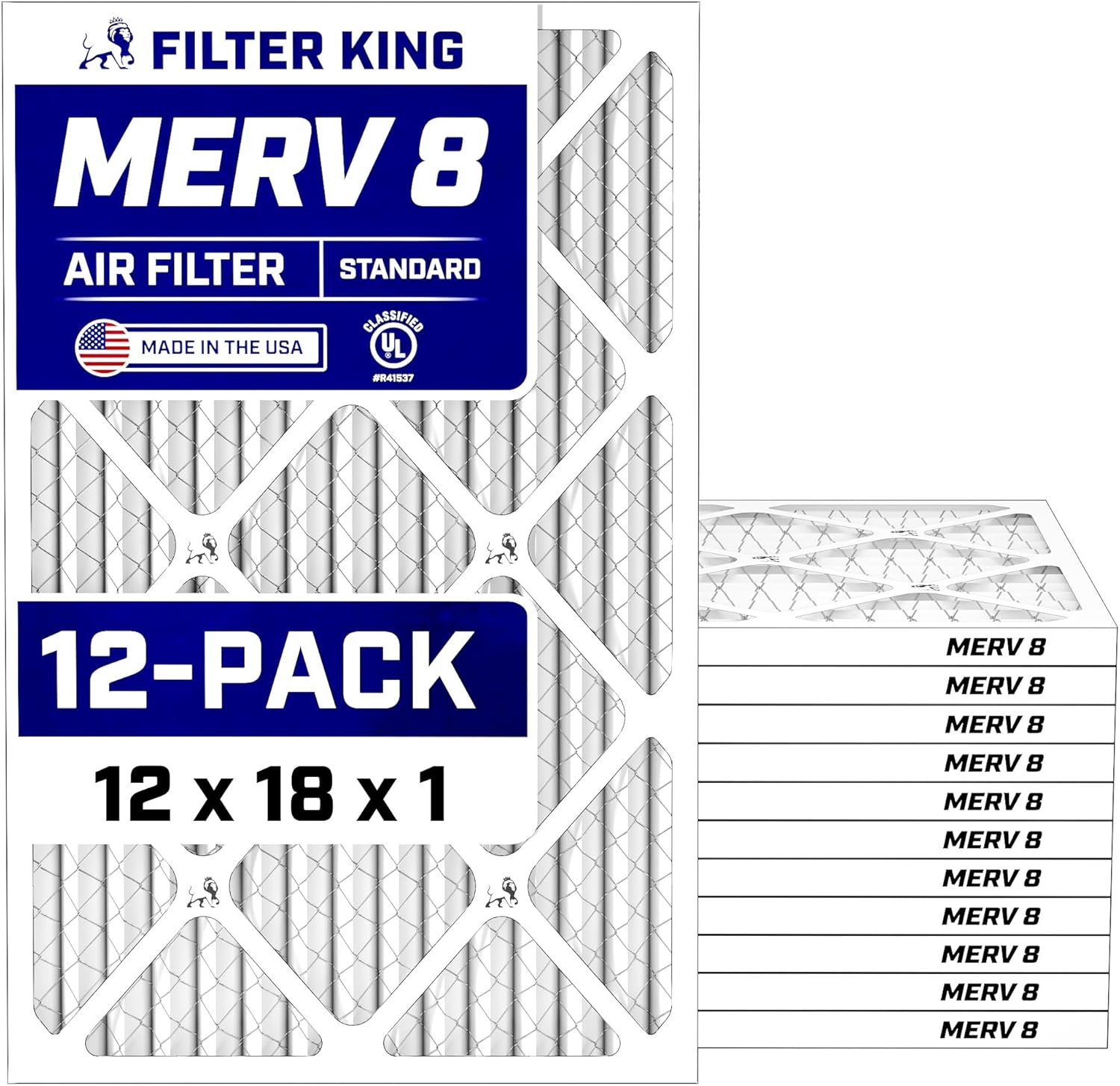 Filter King Air Filters 9x11.75x1 | 12-PACK | MERV 8 HVAC Pleated AC Furnace Filters | Air Purifier | Replacement Filters for Clean, Healthy & Fresh Environment | MADE IN USA