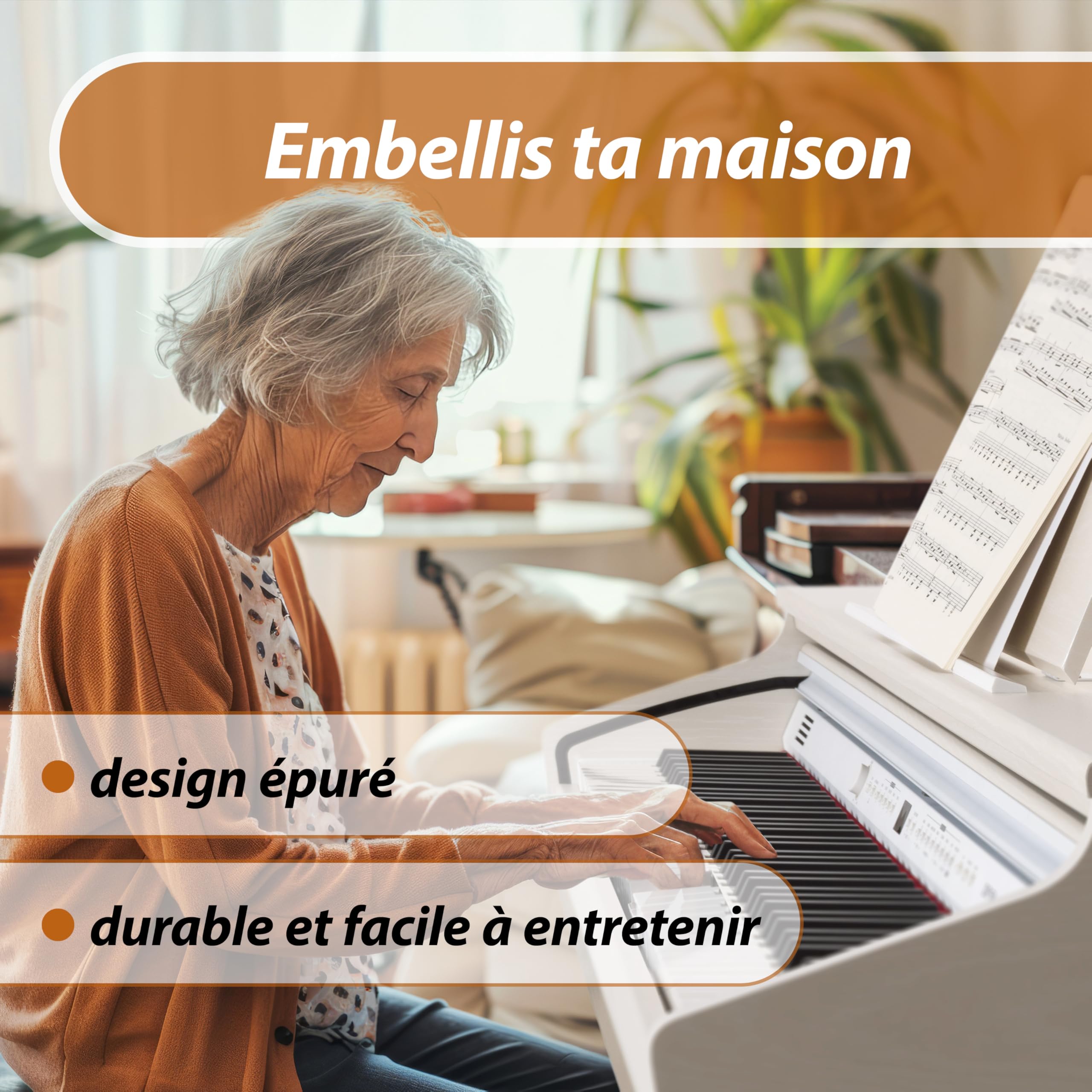 Classic Cantabile DP-50 WM Piano Numérique - 88 touches clavier pondérée à marteaux - Clavier électronique USB, 3 Pédales, 32 polyphonie - Synthetiseur debutant - Set Banquette & Casque - Blanc mat