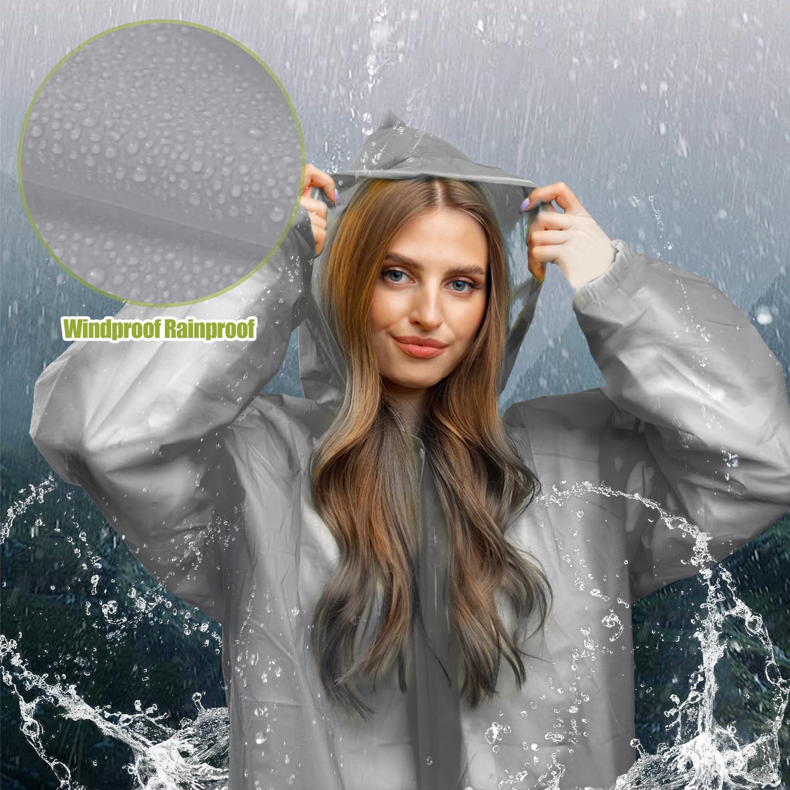 AOKITO Chubasquero para Mujeres y Hombres - Poncho Impermeable Reutilizable, Poncho de Lluvia de Material EVA Transpirable para Senderismo, Ciclismo, Camping y Viajes