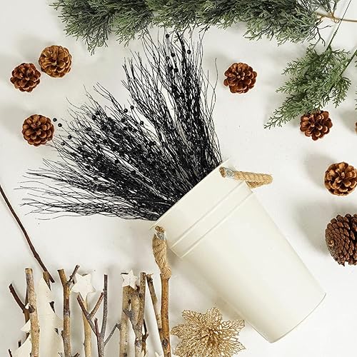 Miniatura 3 de SLK - Paquete de 16 adornos de tallo de bayas artificiales con purpurina, ramitas decorativas para Navidad y Halloween, púas, ramas para árbol,